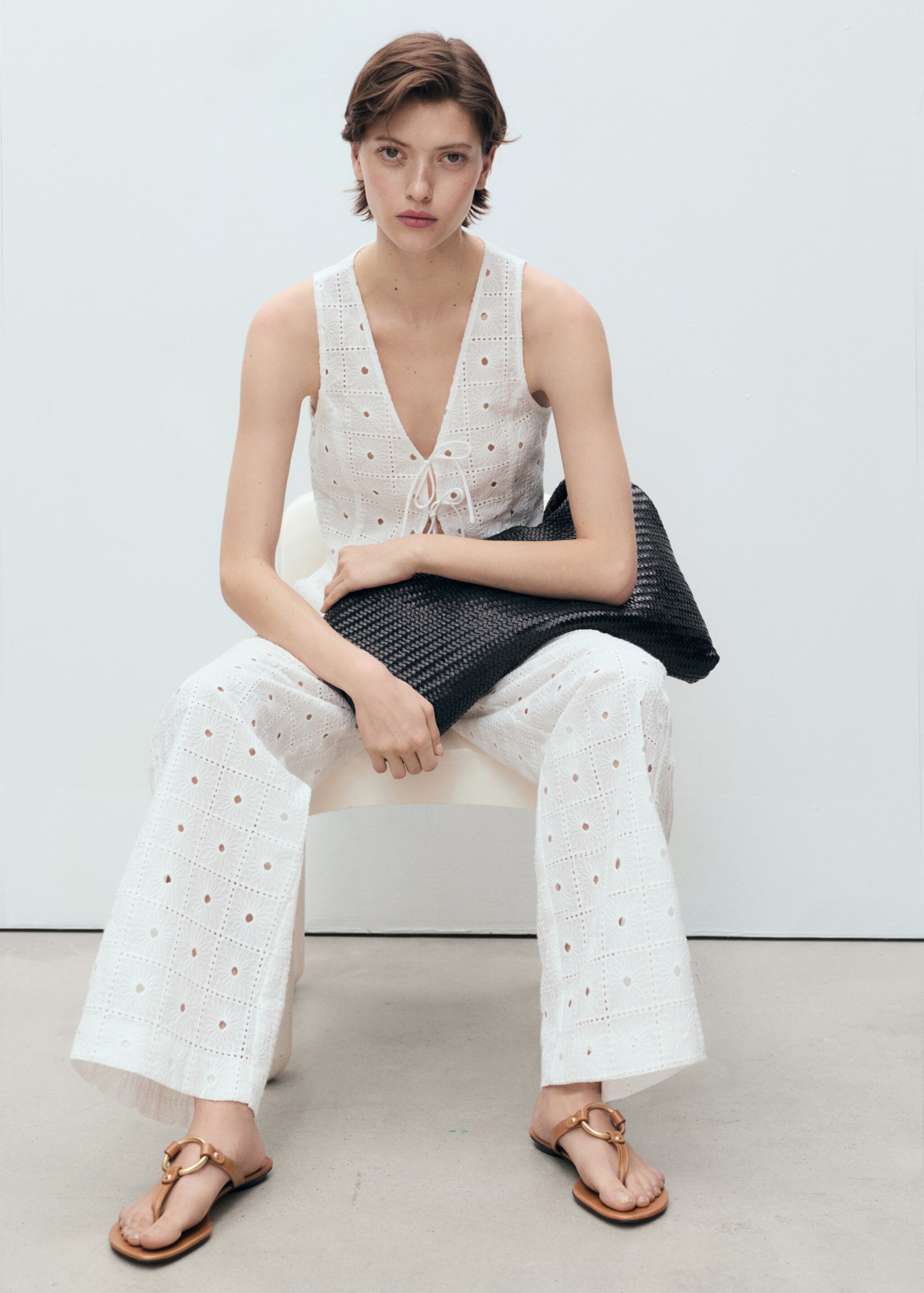 Straight-fit embroidered cotton trousers - Details of the article 2