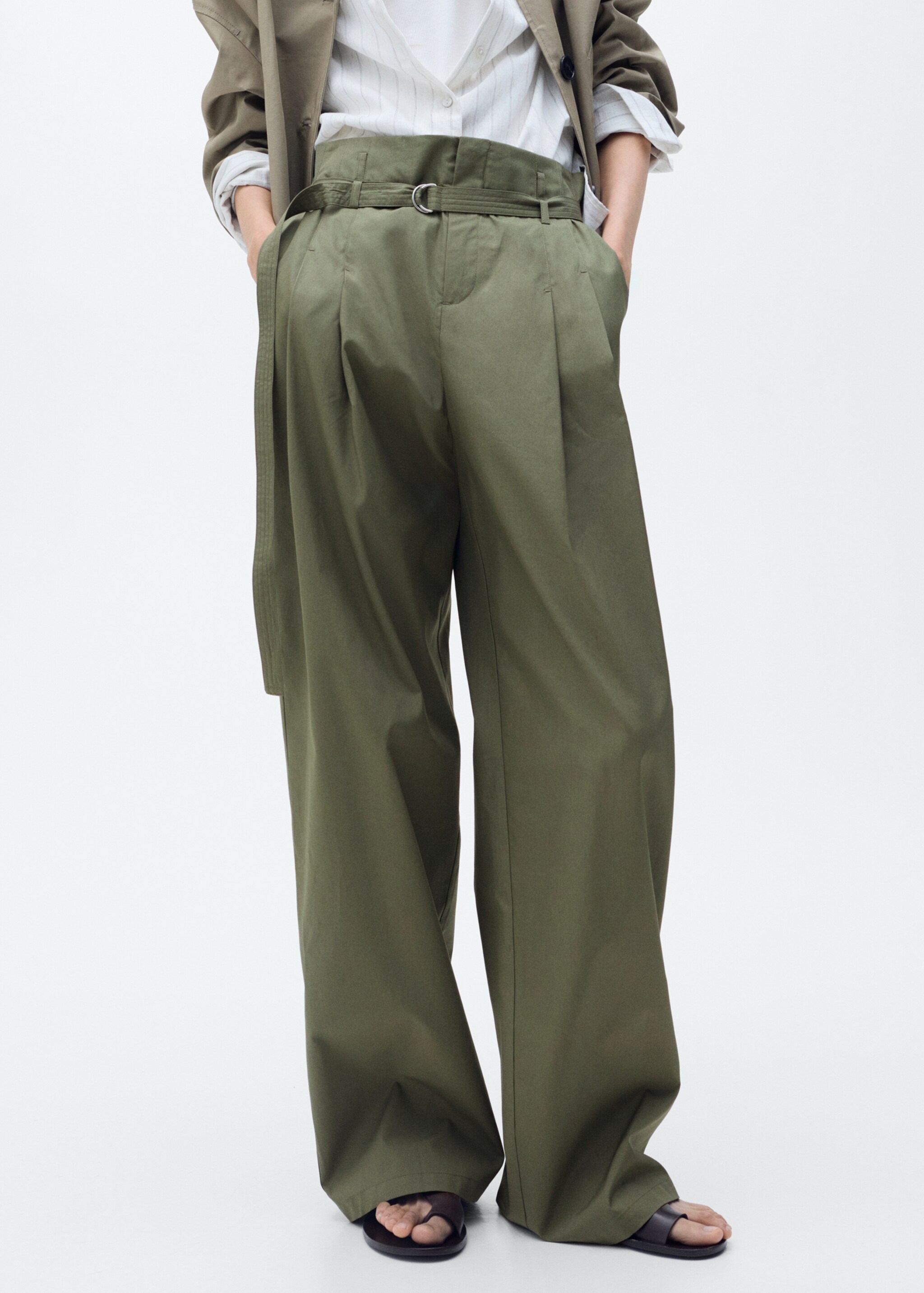 Wideleg trousers with belt - Medium plane