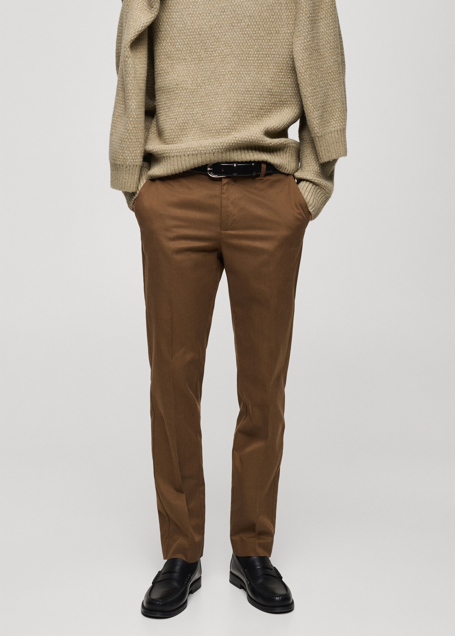 Regular-fit cotton trousers - Medium plane