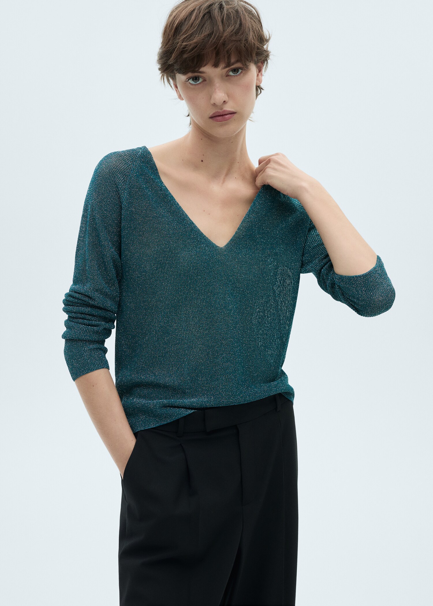 V-neck lurex sweater - Medium plane