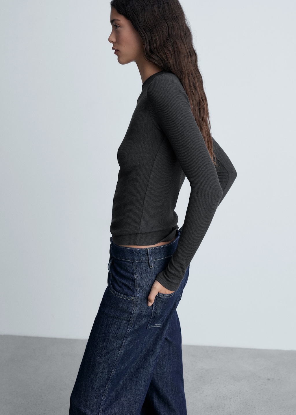 Ribbed long-sleeved t-shirt - Women | MANGO USA Ribbed long-sleeved t-shirt - Women | MANGO USA