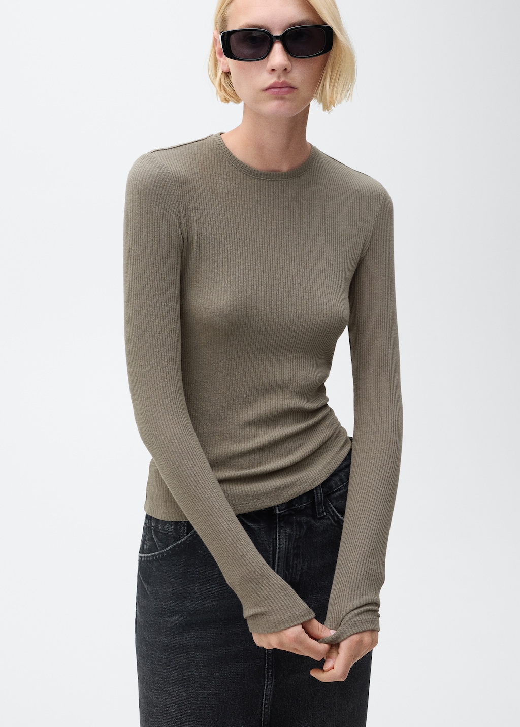 Ribbed long-sleeved t-shirt - Women | MANGO USA Ribbed long-sleeved t-shirt - Women | MANGO USA