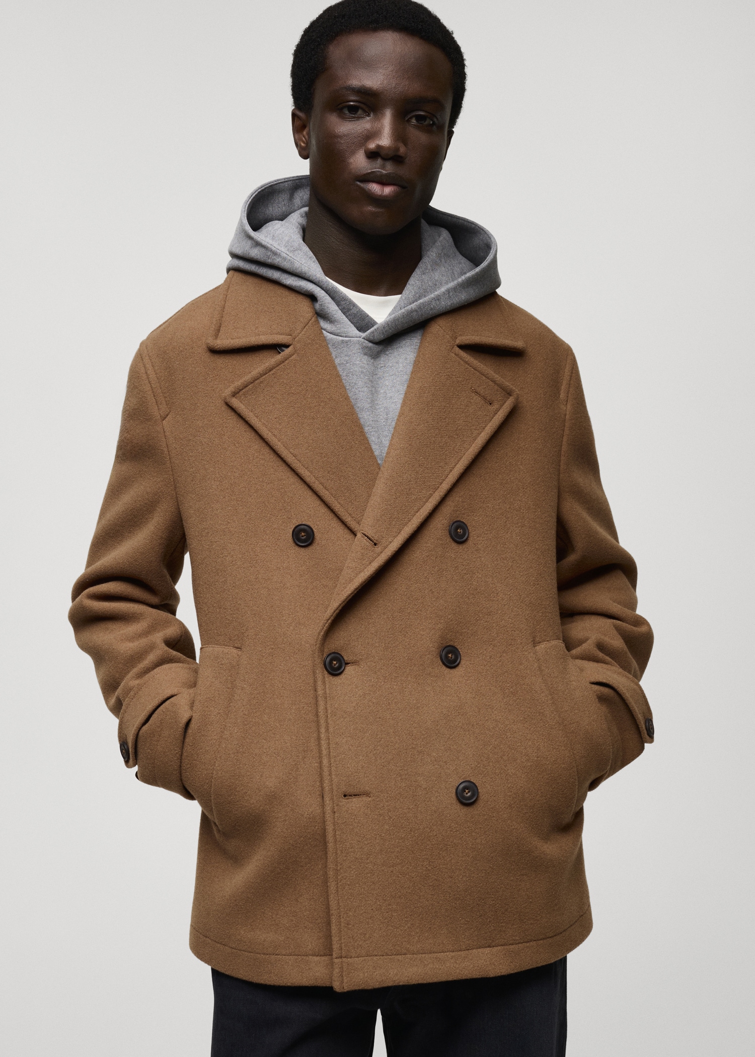 Double Breasted Wool Trench Coat Men Recycled Wool Double-breasted