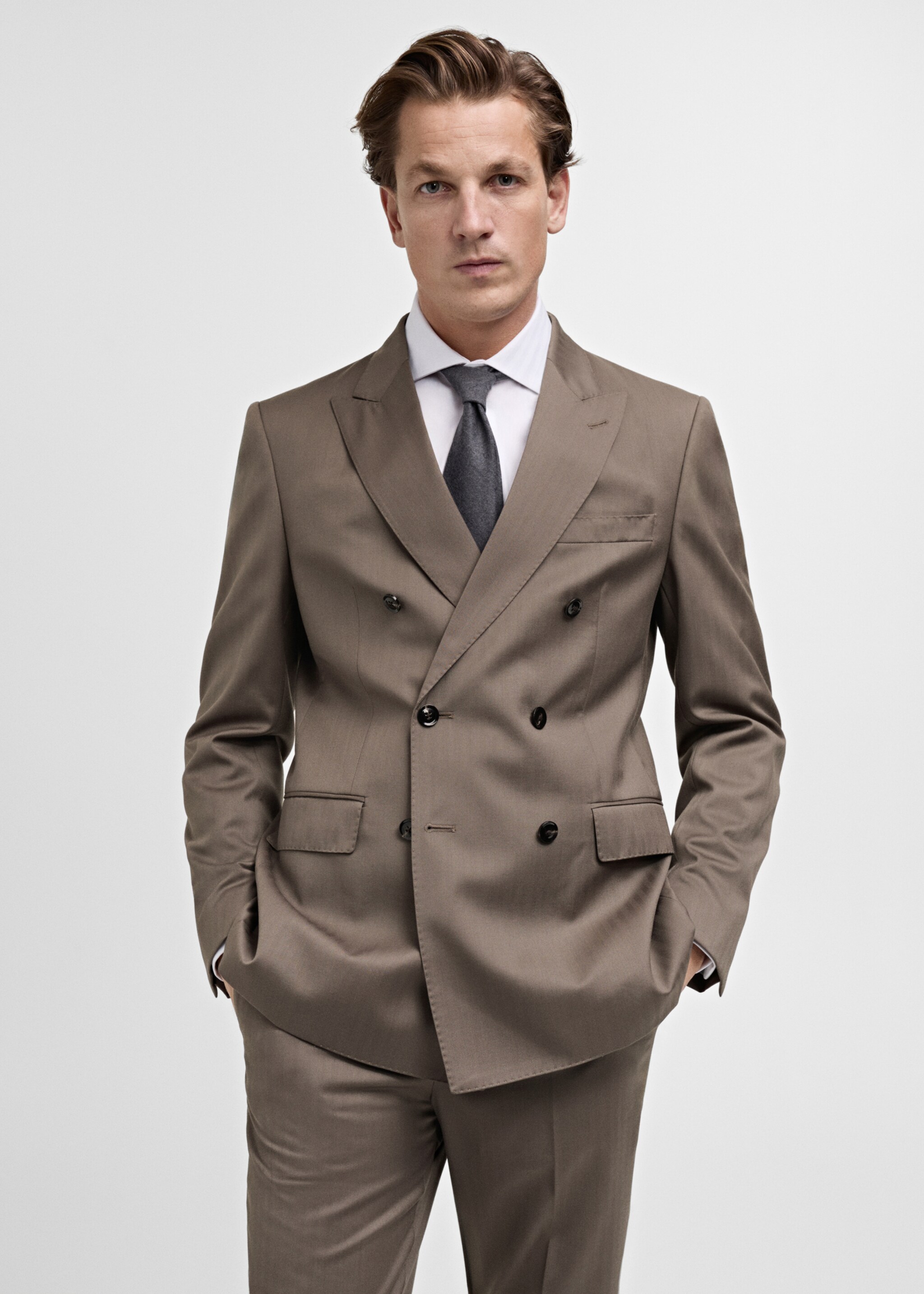 100% wool double-breasted herringbone suit jacket - Medium plane