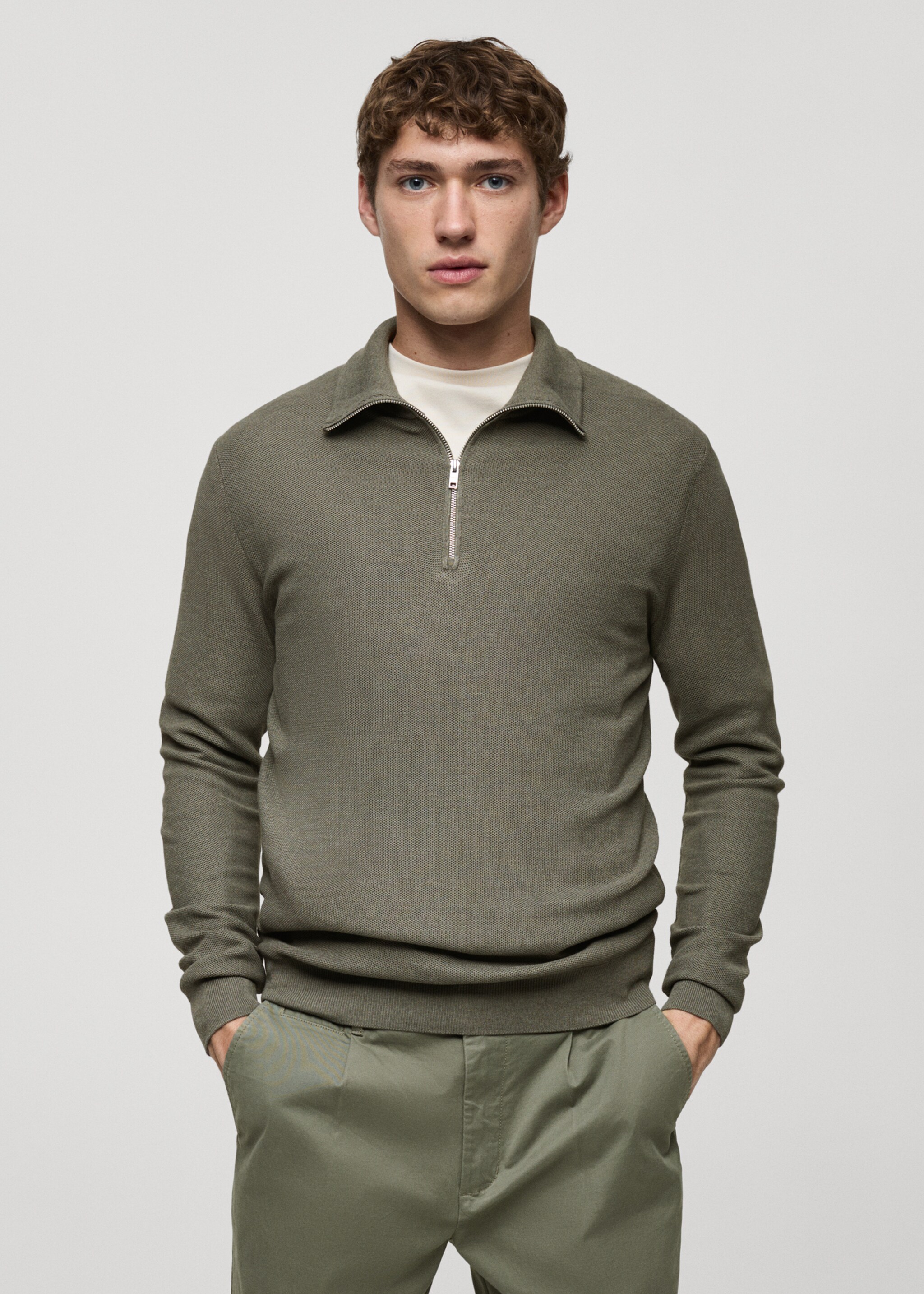 Microstructure sweater with zipper collar - Medium plane