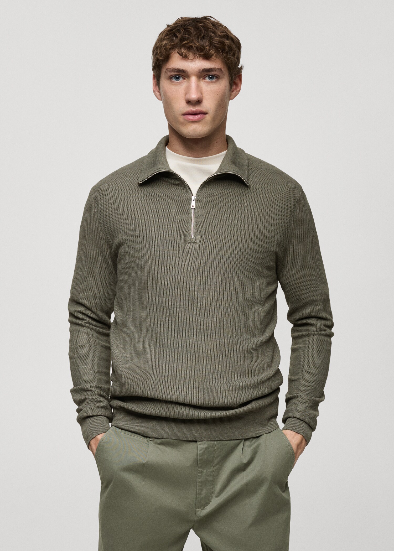 Microstructure sweater with zipper collar - Medium plane
