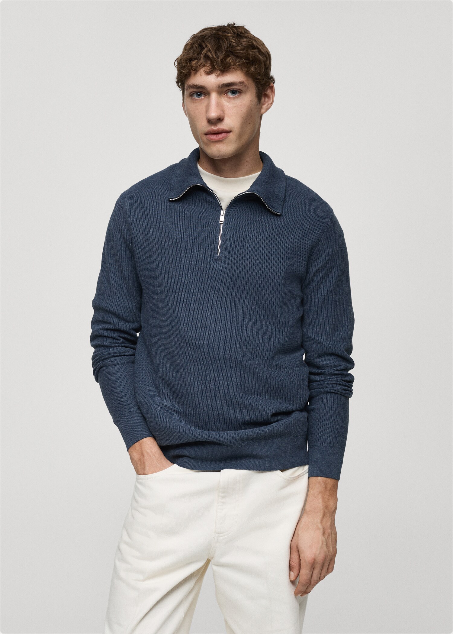 Microstructure sweater with zipper collar - Medium plane