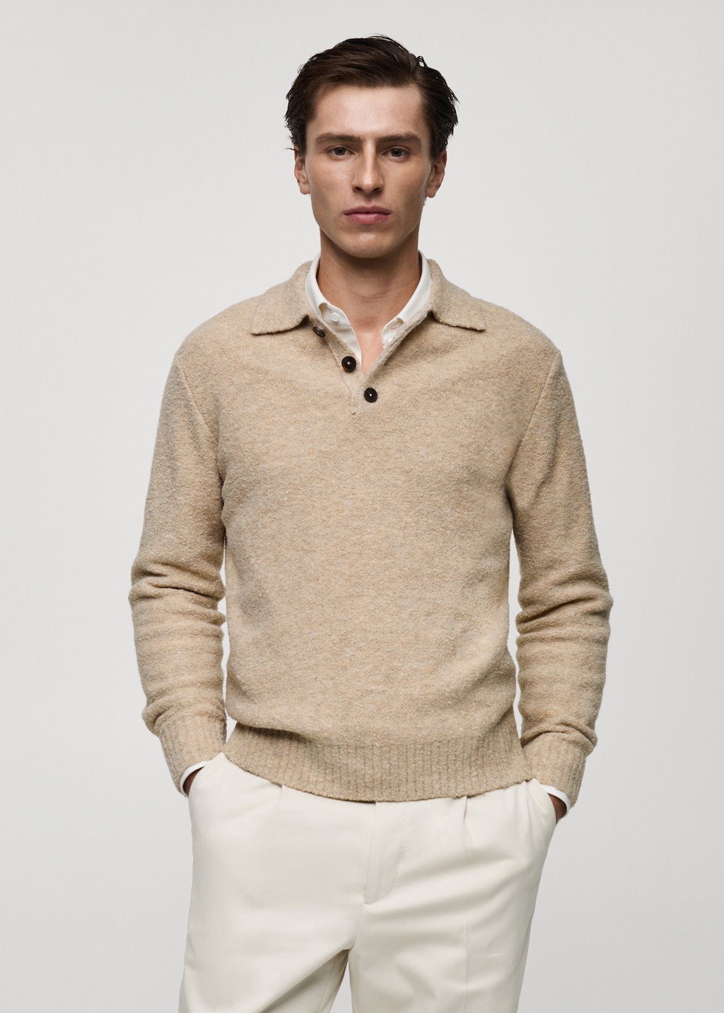 Mini boucle knit polo shirt - Men | MANGO USA Mini boucle knit polo shirt - Men | MANGO USA