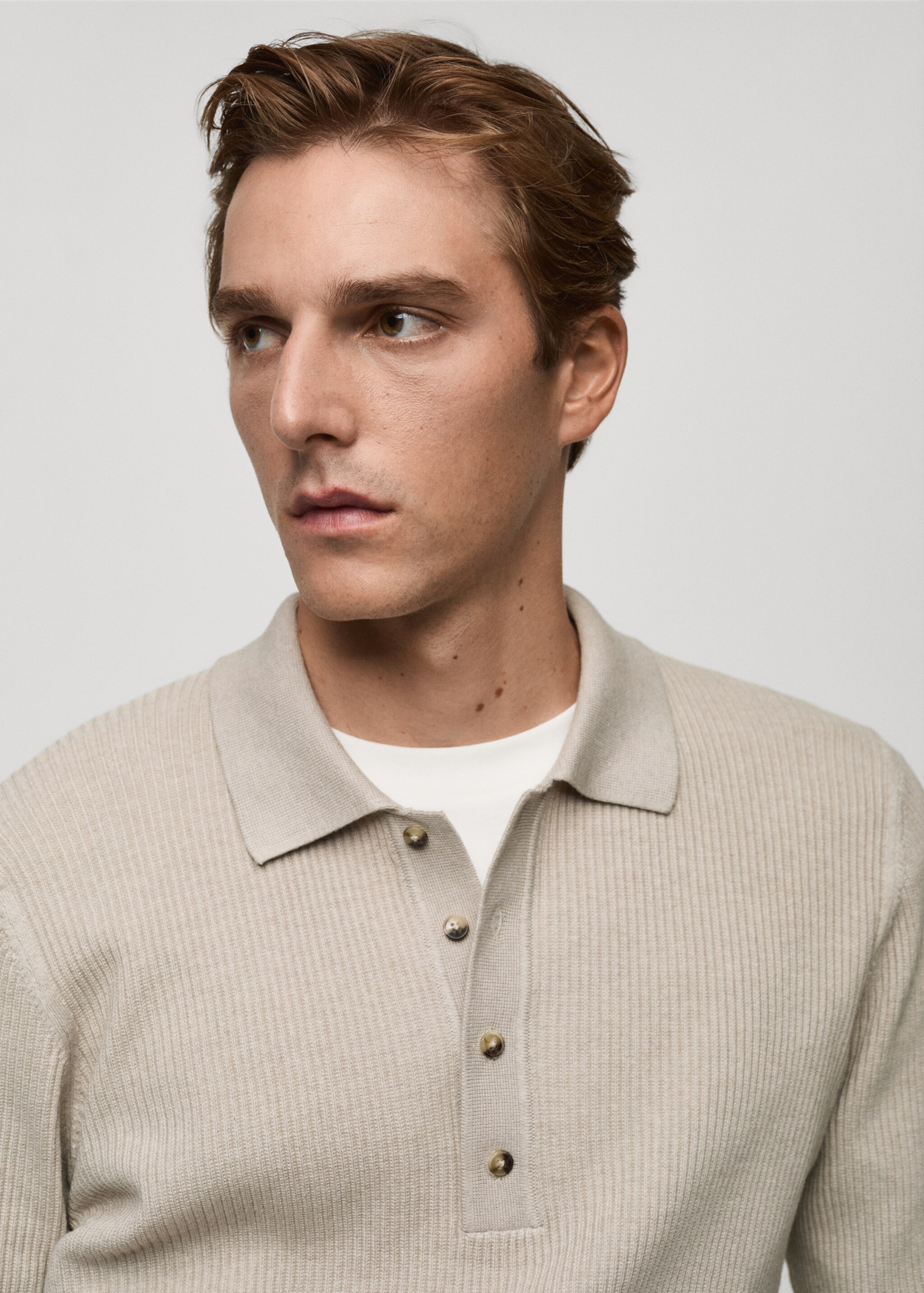 Cotton-blend ribbed polo sweater - Details of the article 1