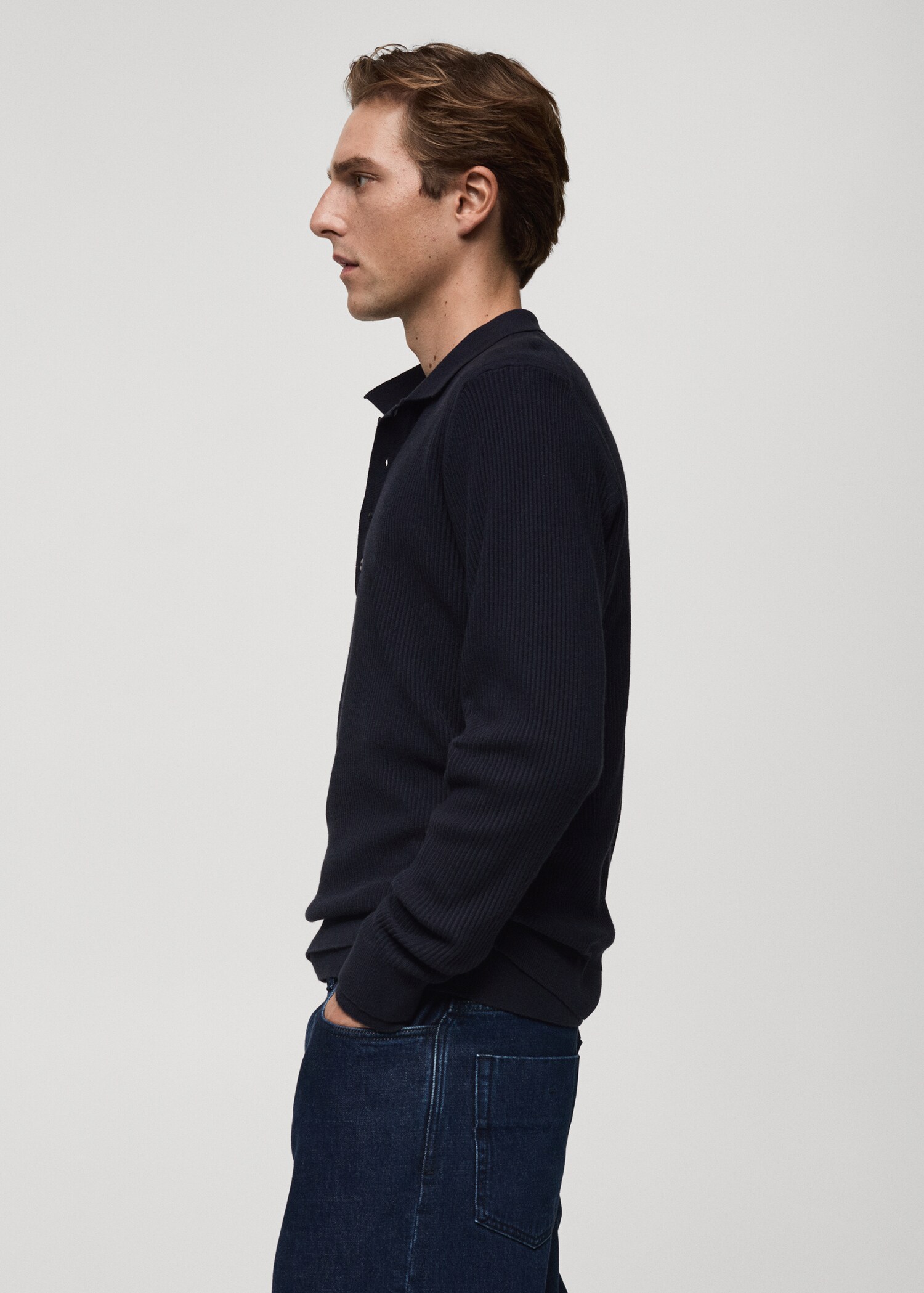 Cotton-blend ribbed polo sweater - Details of the article 2