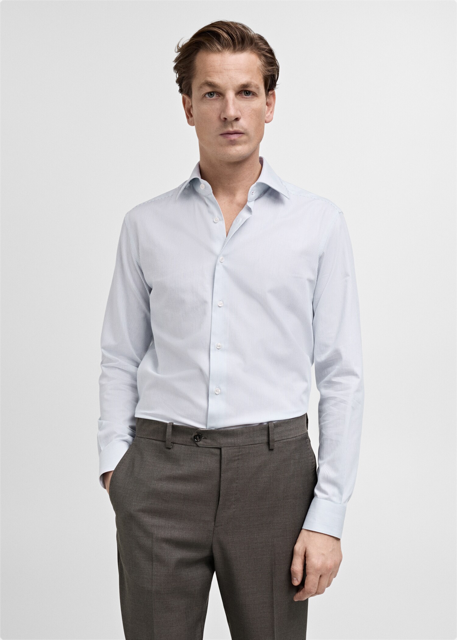 Chemise costume 100 % coton rayures - Plan moyen