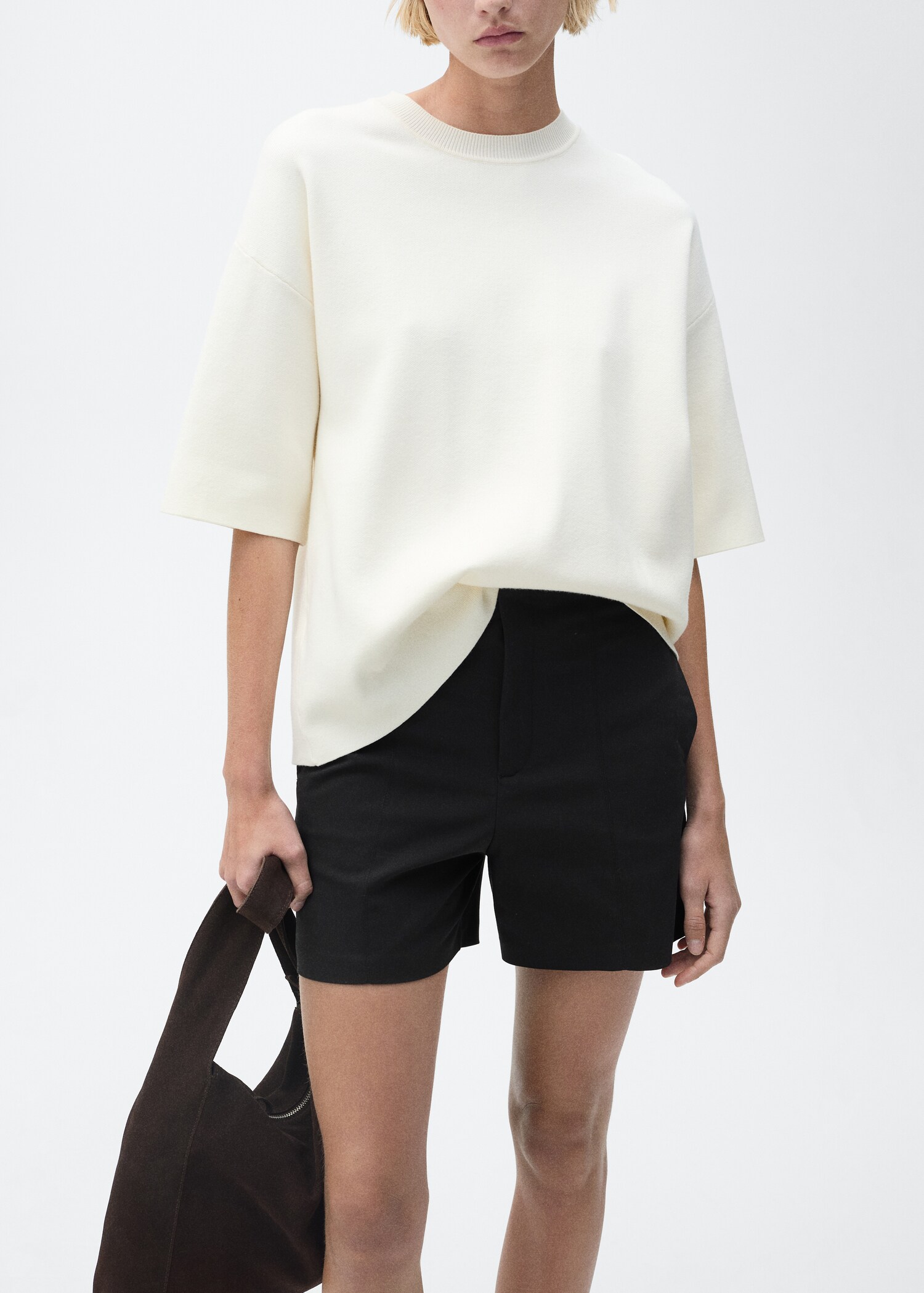 High-waisted cotton shorts - Details of the article 1