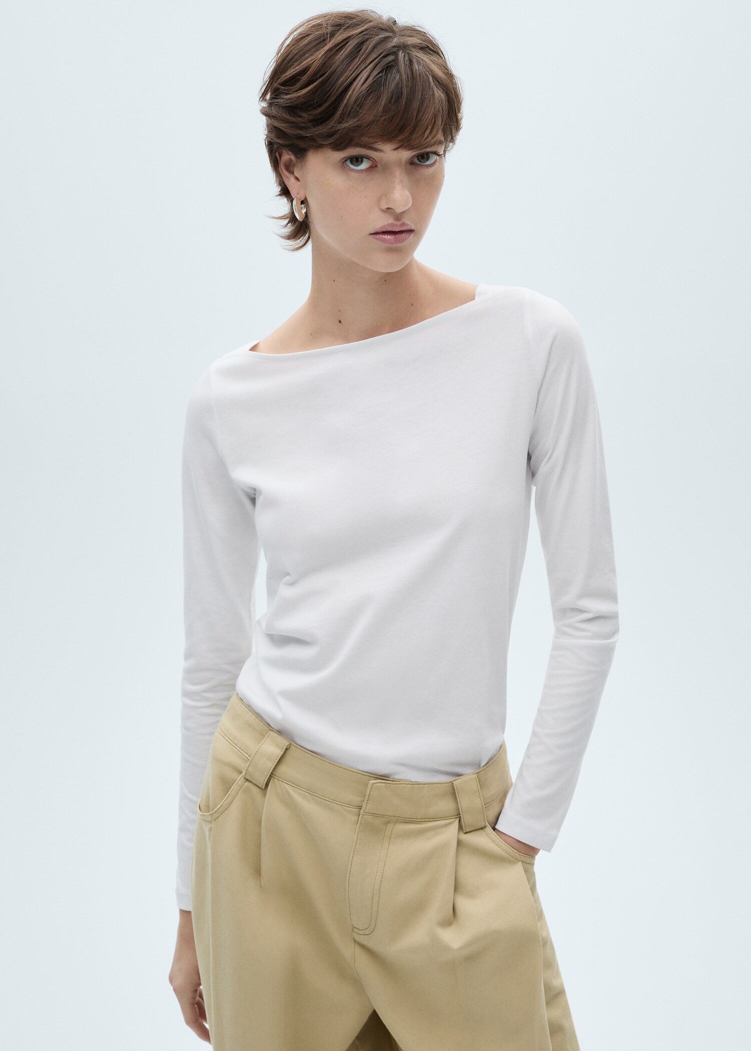Cotton boat neck t-shirt - Medium plane