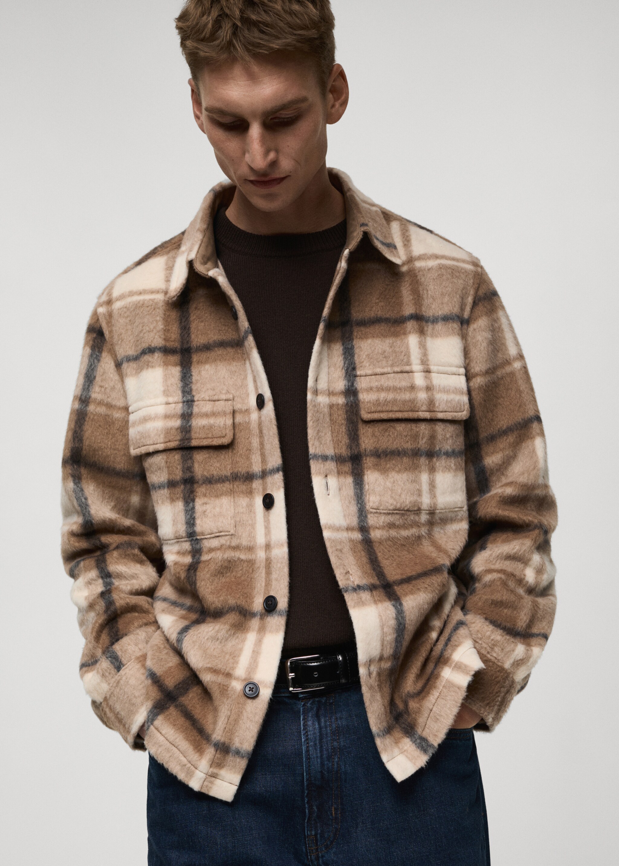 Check flannel textured overshirt - Details of the article 2