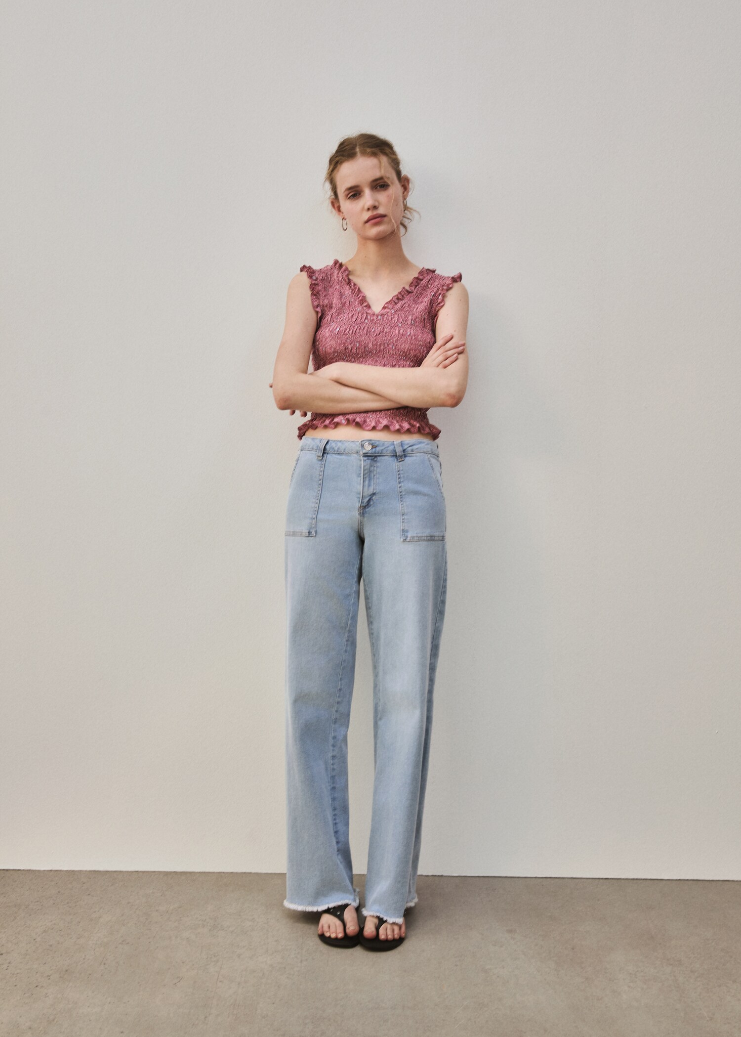 Wideleg low frayed hem jeans - Details of the article 5