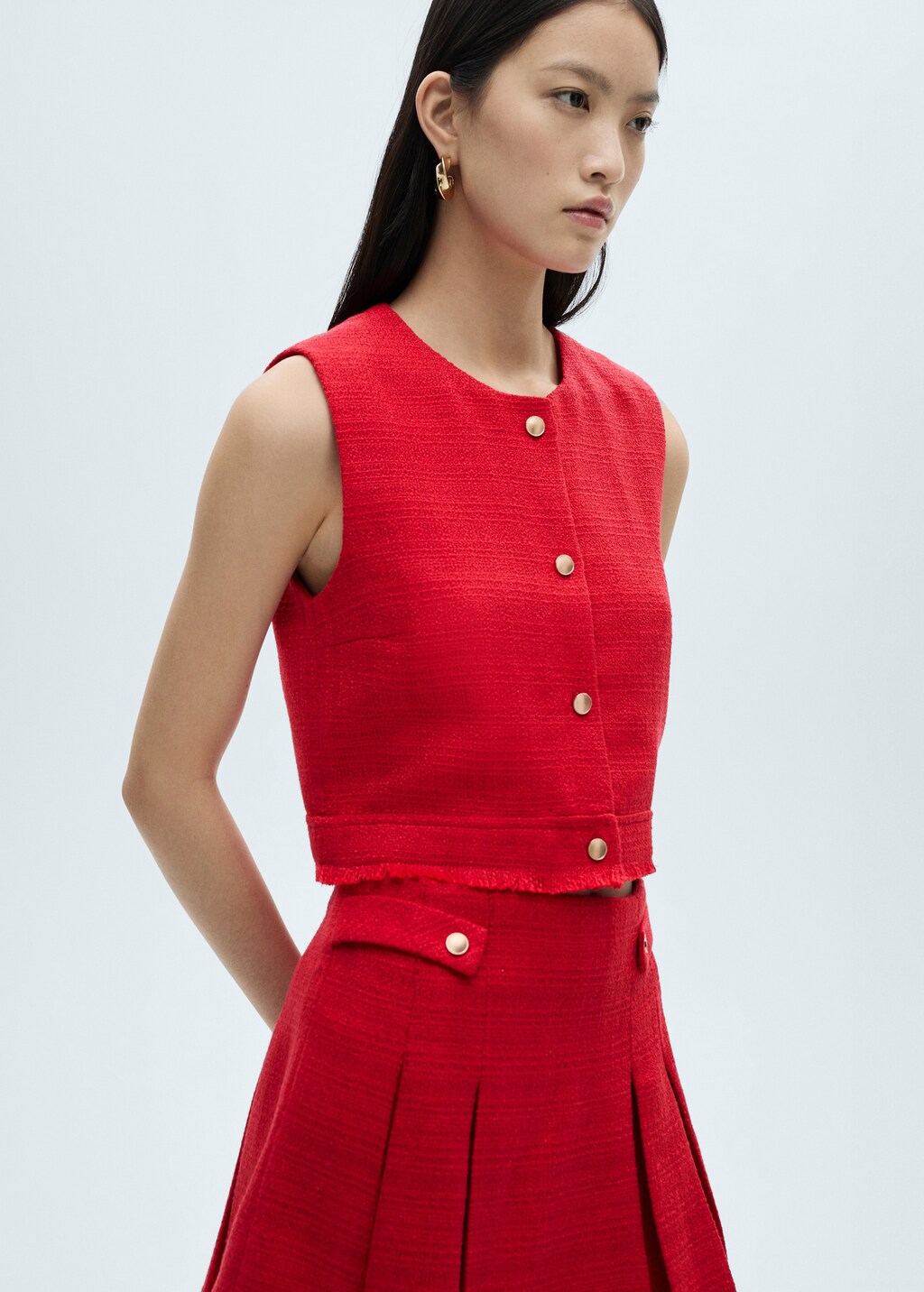 Tweed vest with buttons - Women | MANGO USA Tweed vest with buttons - Women | MANGO USA