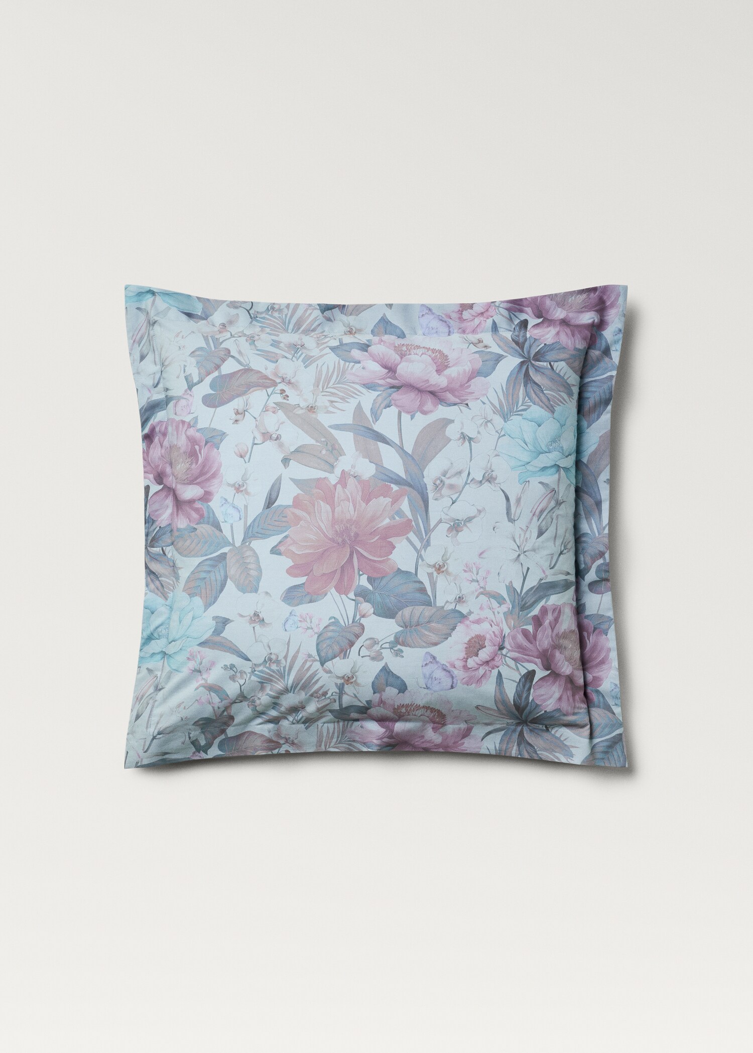 Deux taies d'oreiller en percale de coton imprimé fleuri multicolore 60x60 cm - Article sans modèle