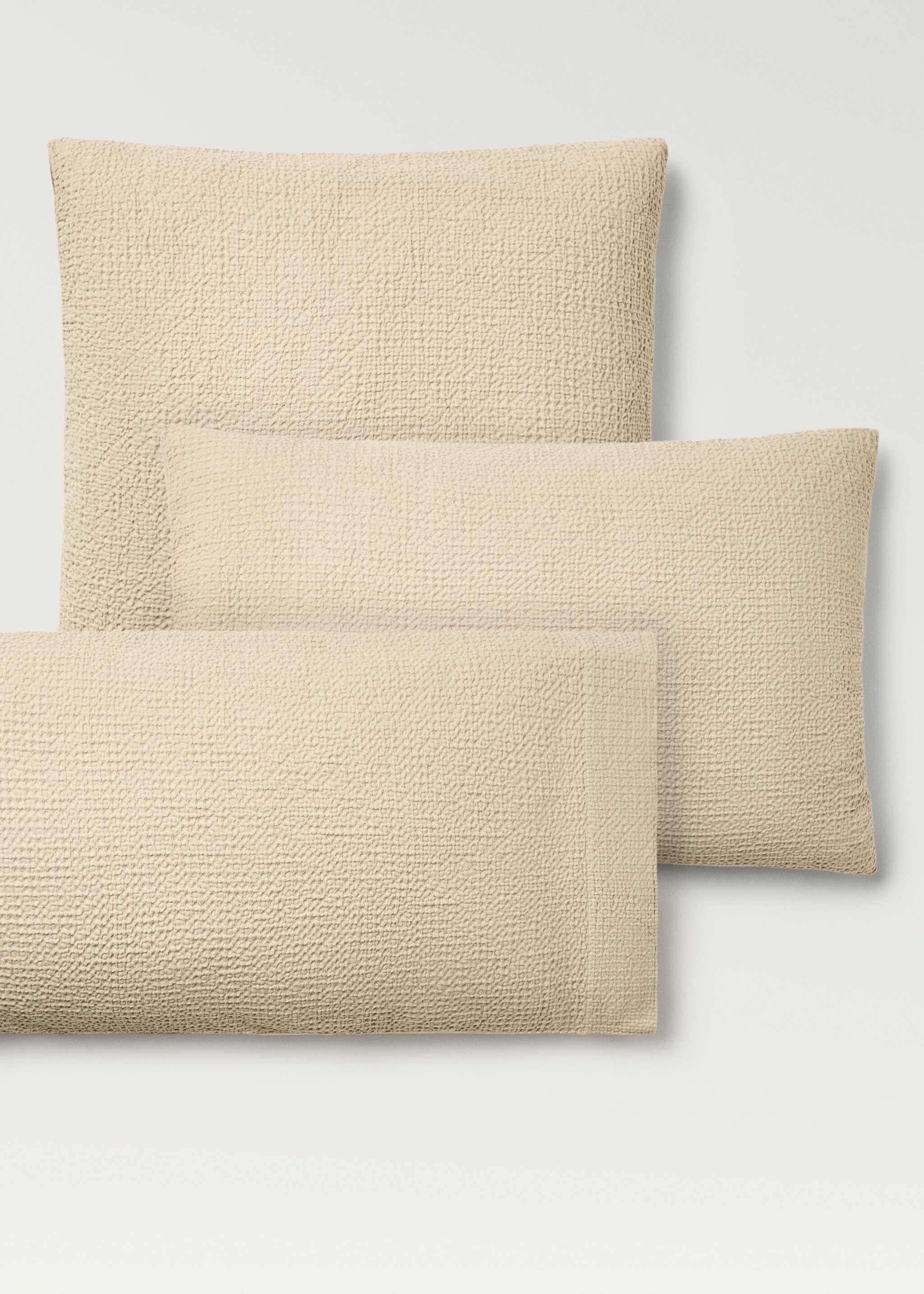 Two cotton waffle percale pillowcases 60x60 cm - Details of the article 4, Sand. Ref: 87022930-00.