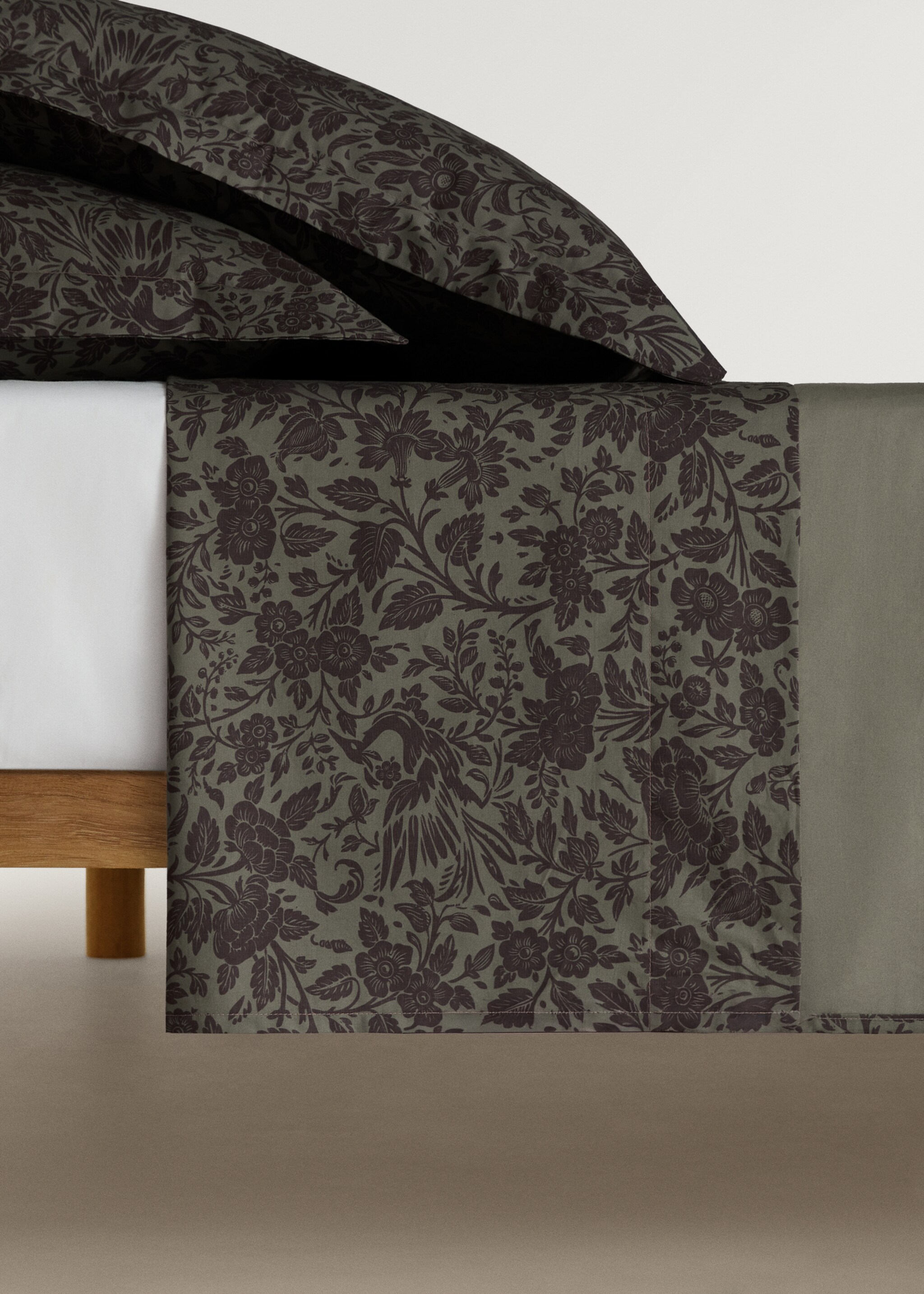 Sábana encimera algodón percal estampado flor bicolor cama 150/160 cm - Artículo sin modelo
