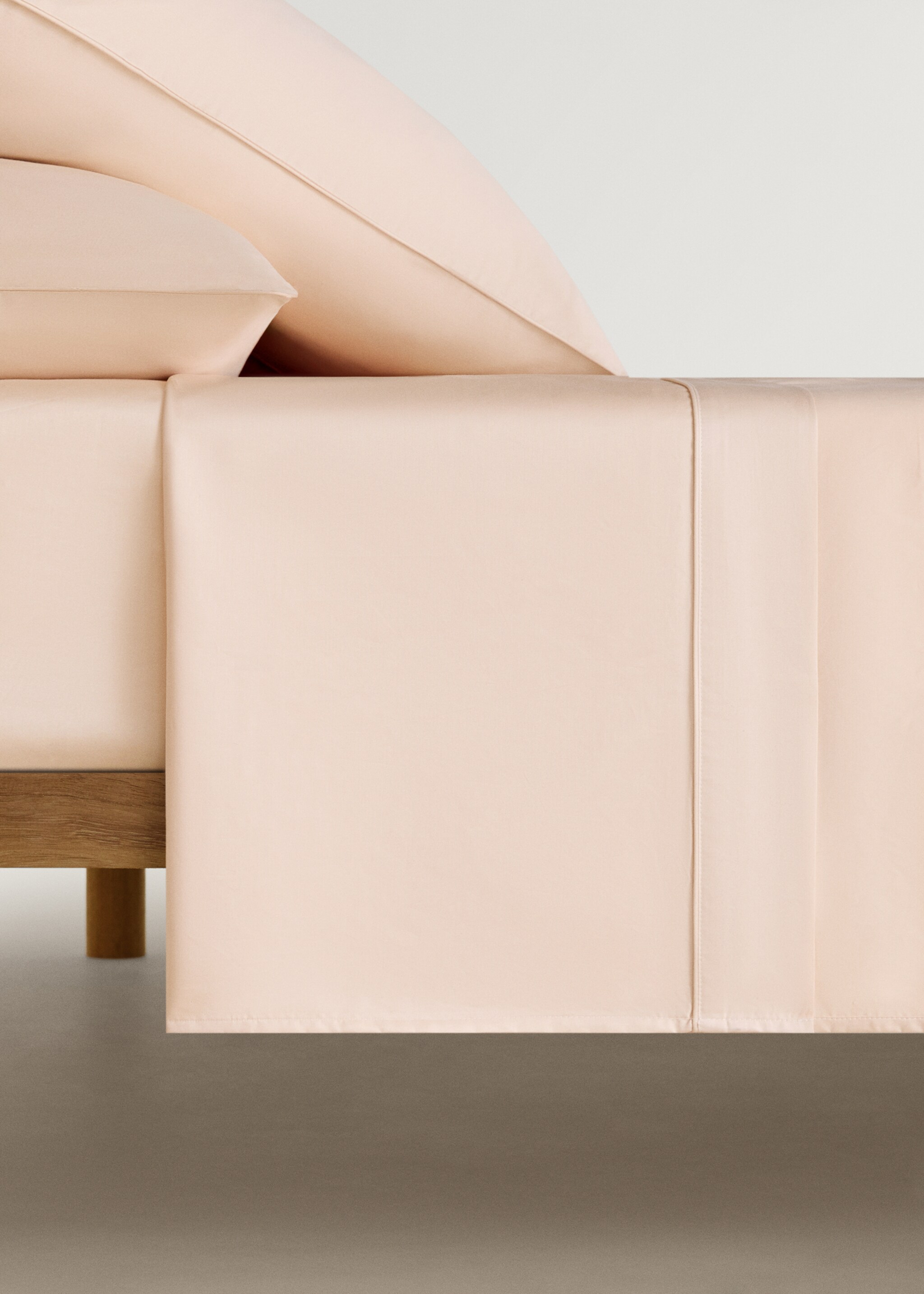 600 threads washed cotton flat sheet Single bed - Article without model, Pink. Ref: 87022956-00.