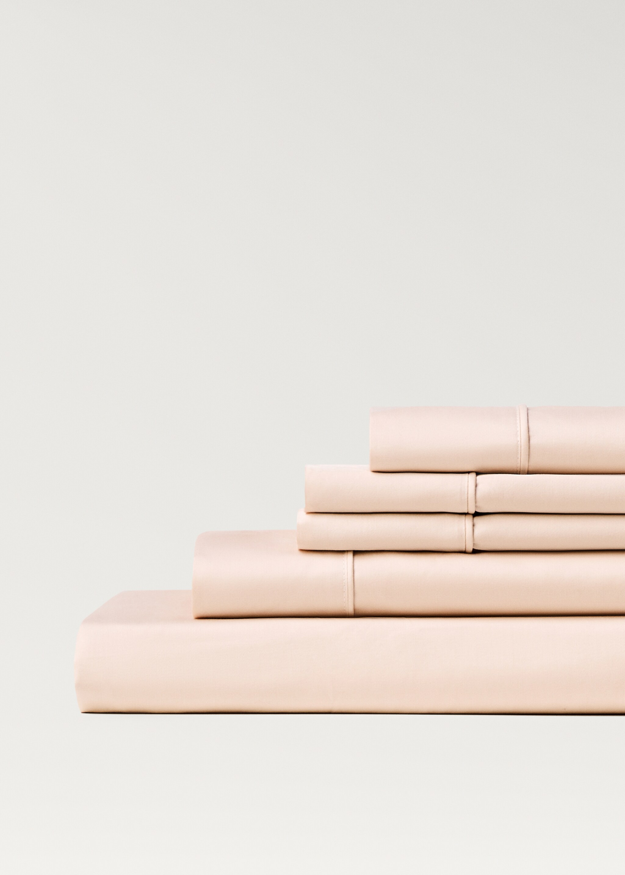 600 threads washed cotton flat sheet Single bed - Details of the article 3, Pink. Ref: 87022956-00.