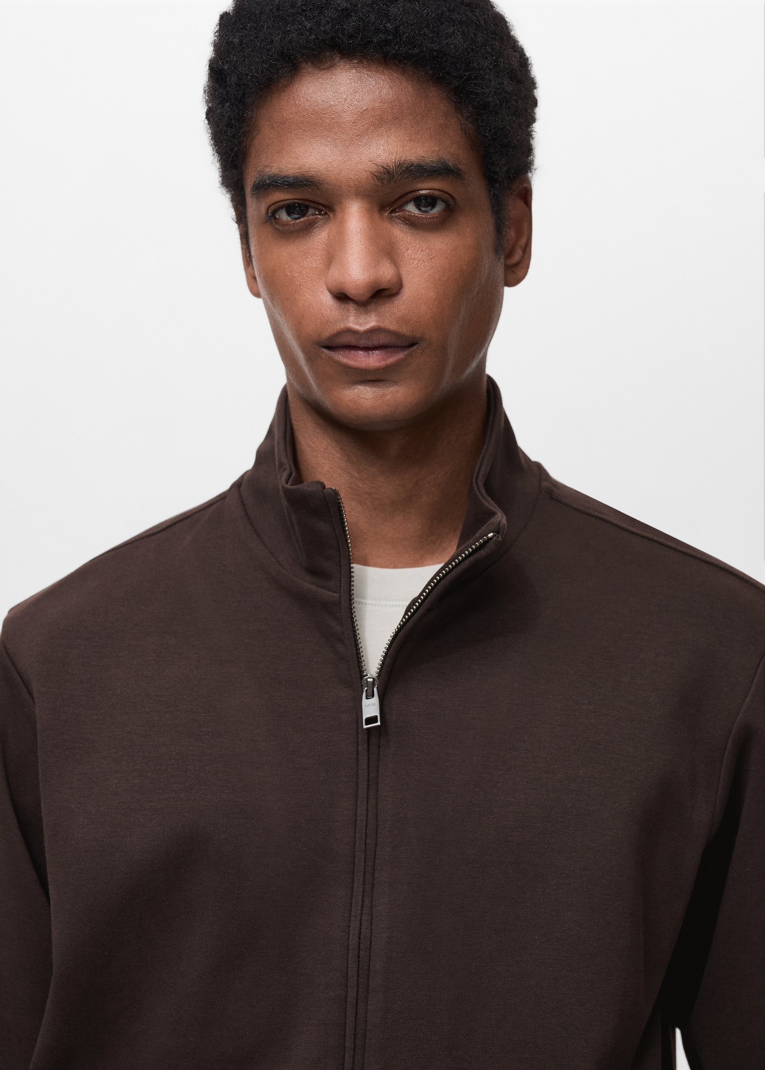 Cotton perkins-neck sweatshirt with zip - Details of the article 1