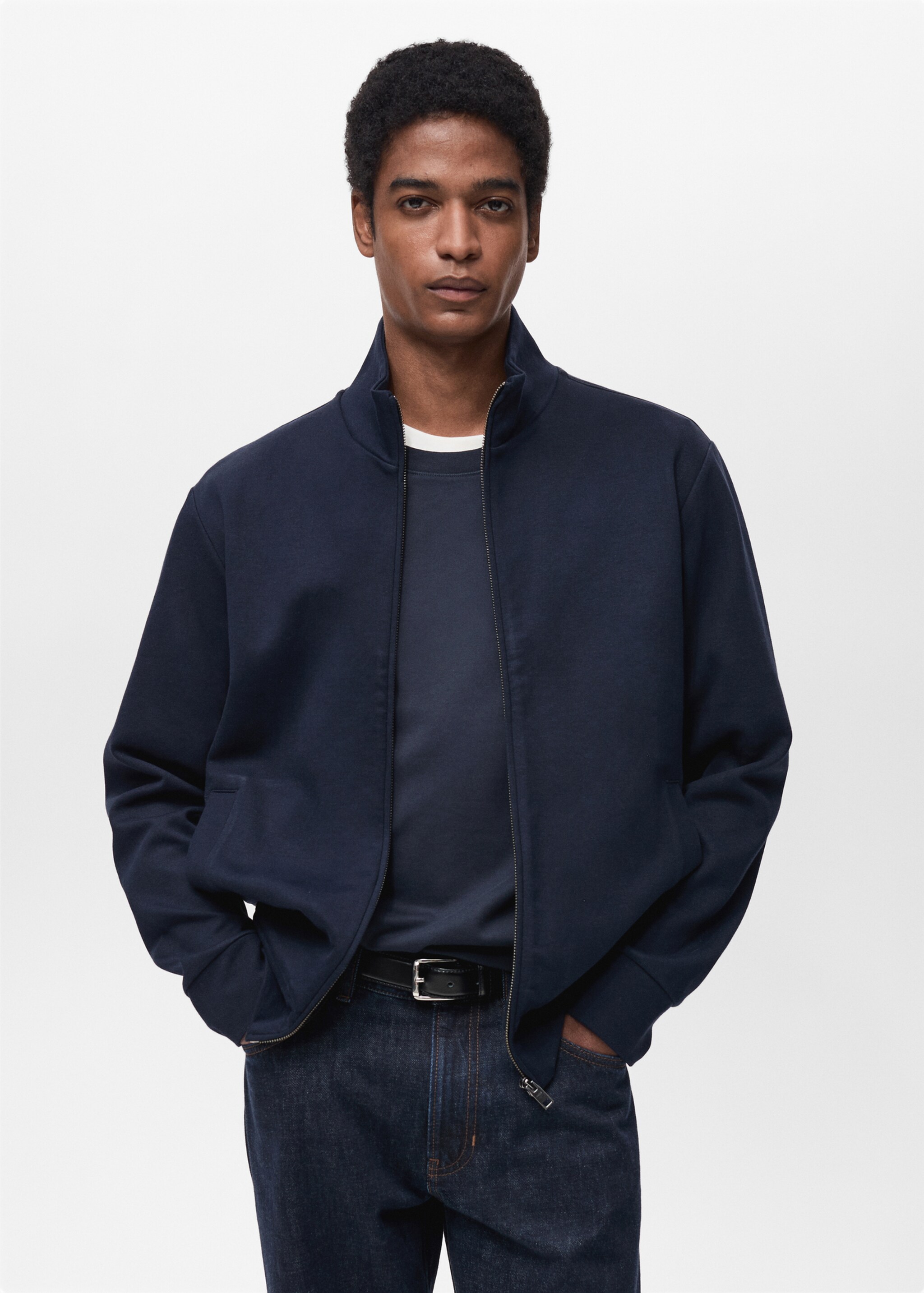 Cotton perkins-neck sweatshirt with zip - Medium plane