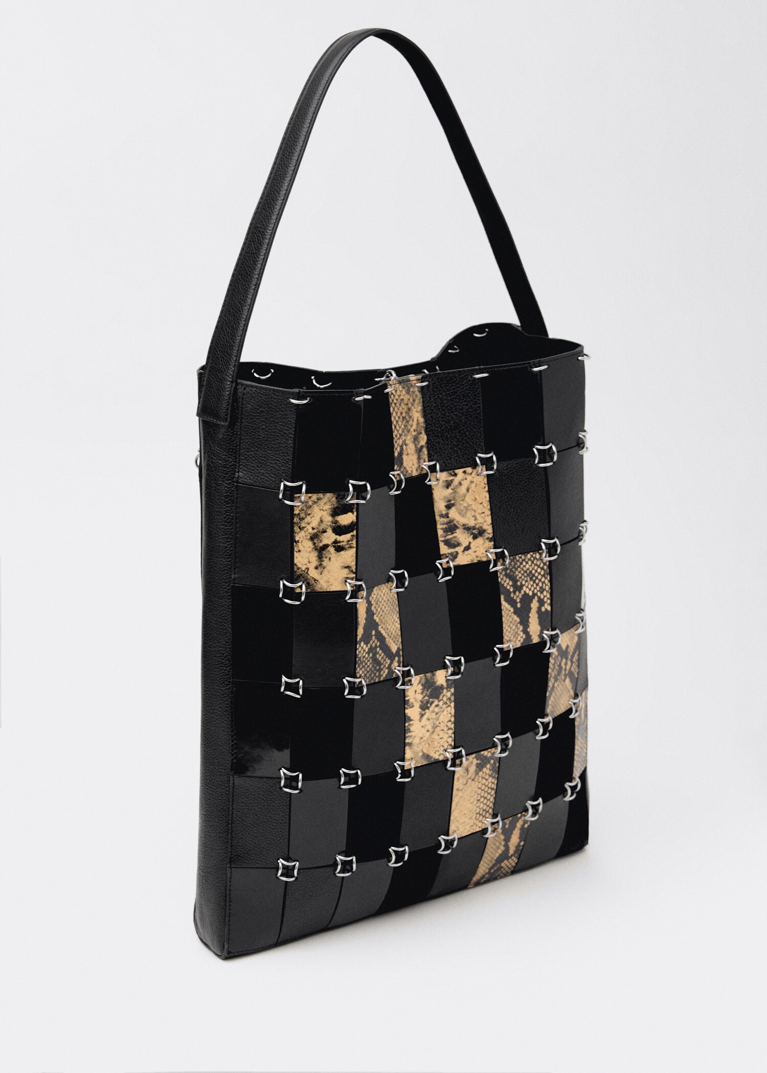 Patchwork deri shopper çanta - Orta plan