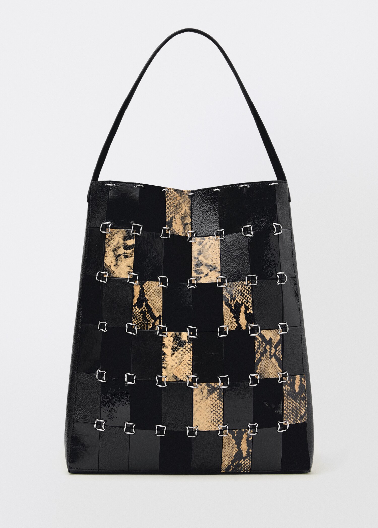 Patchwork deri shopper çanta - Modelsiz ürün
