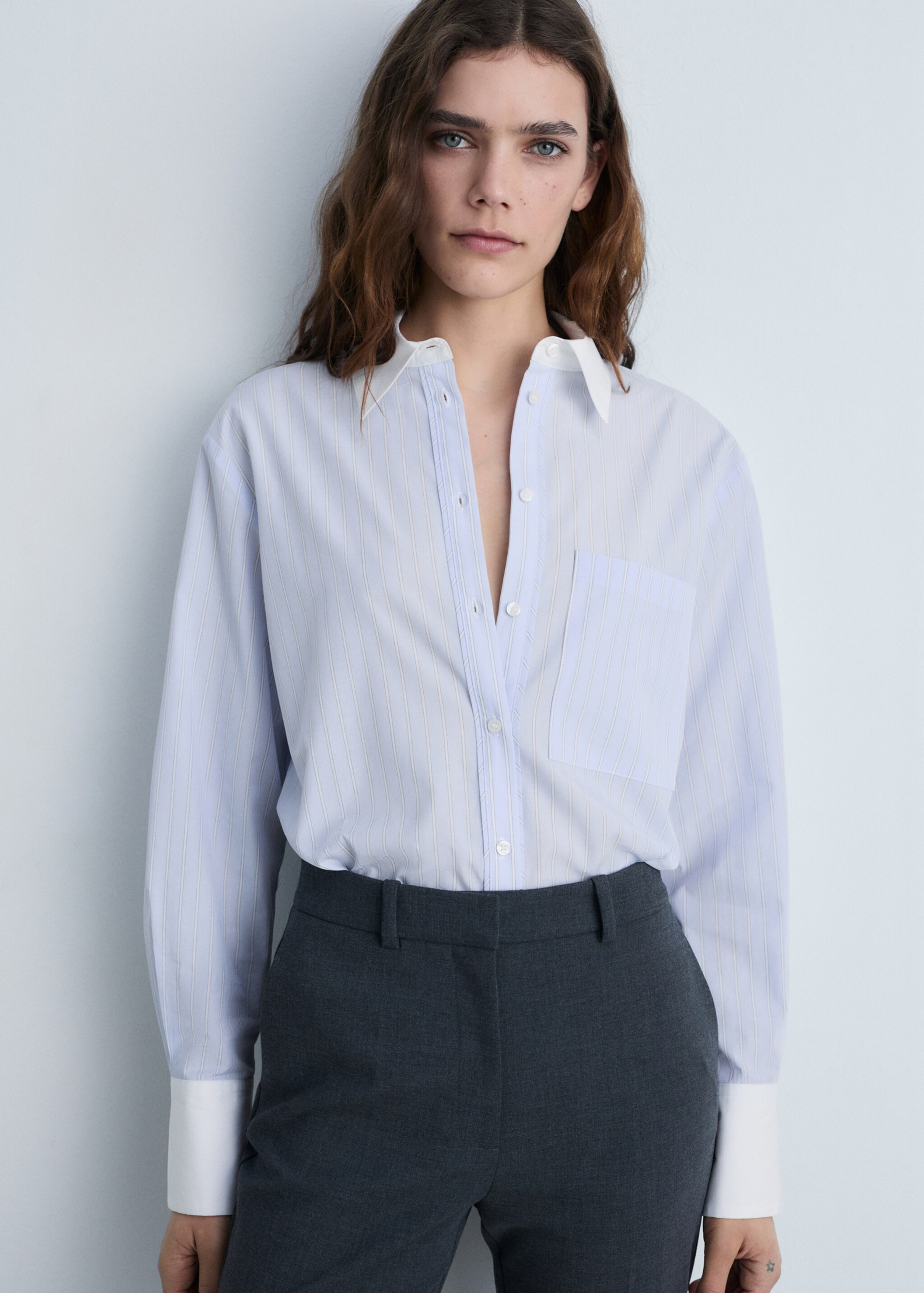 Camisa combinada mezcla algodón - Plano medio