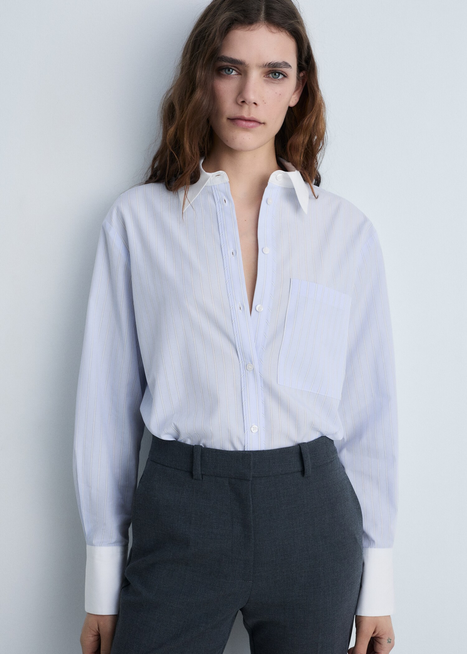 Camisa combinada mezcla algodón - Plano medio