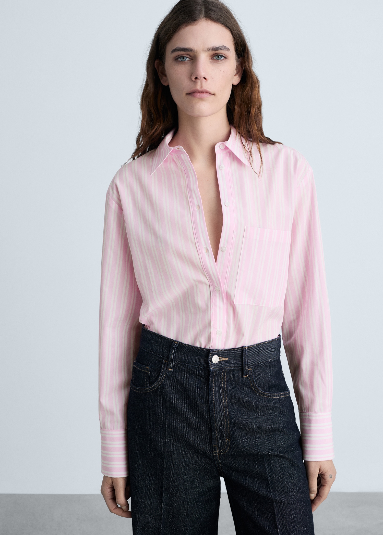 Paraguay Mango Blusa Rosa Camisa Recta Rayas