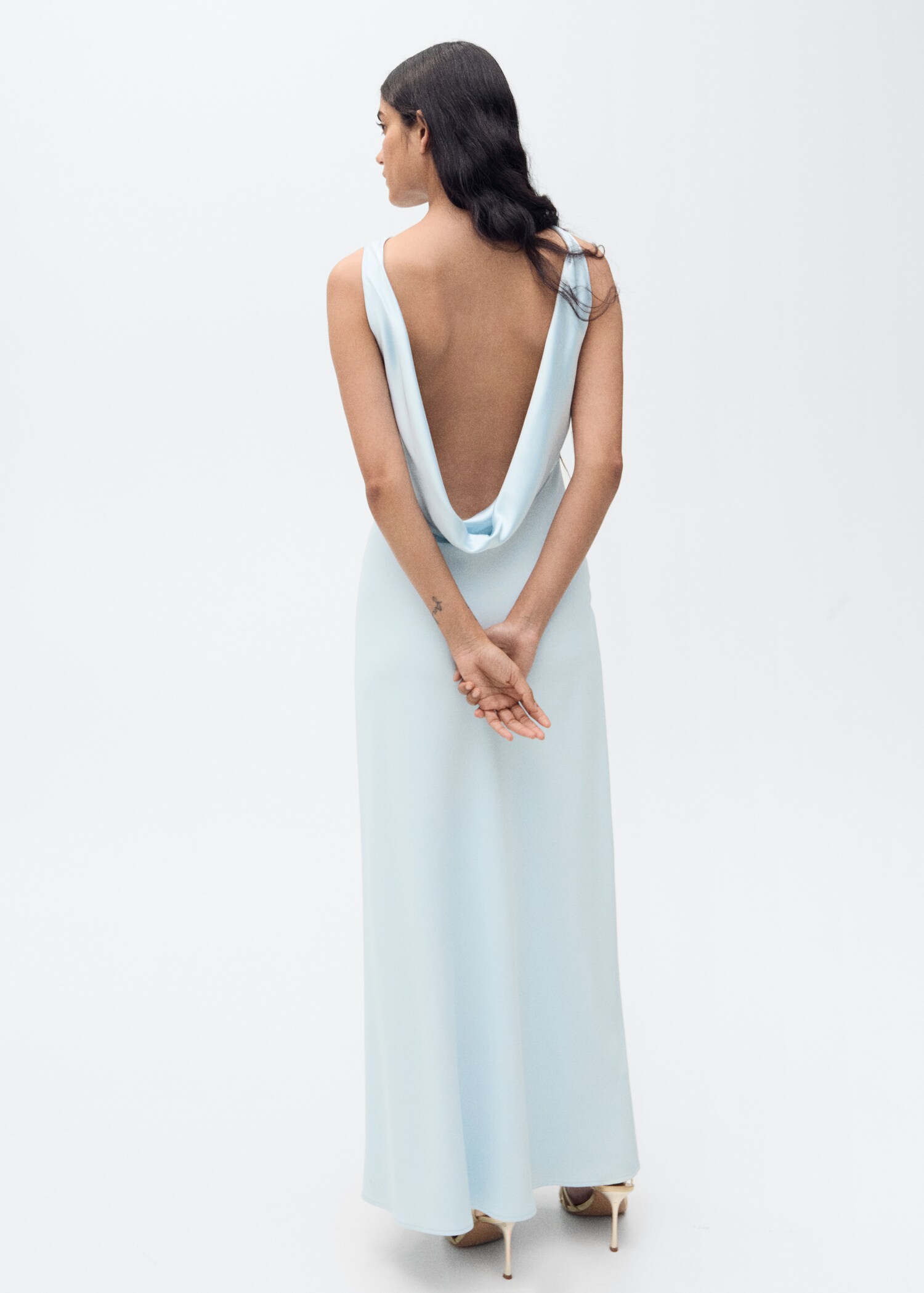 Sırtı drape saten elbise - Ürünün arkası