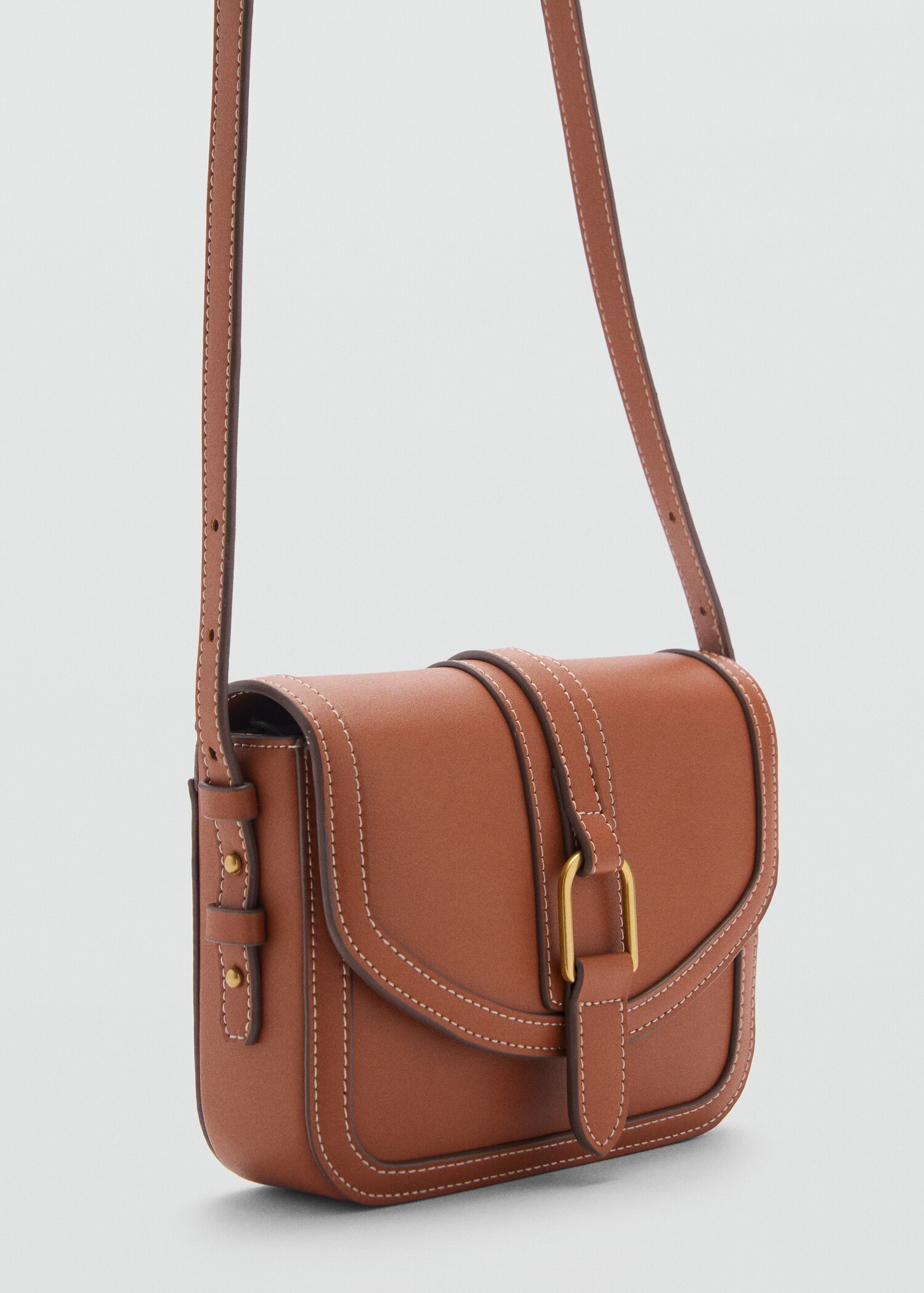 Leather-effect shoulder bag with buckle - Medium plane