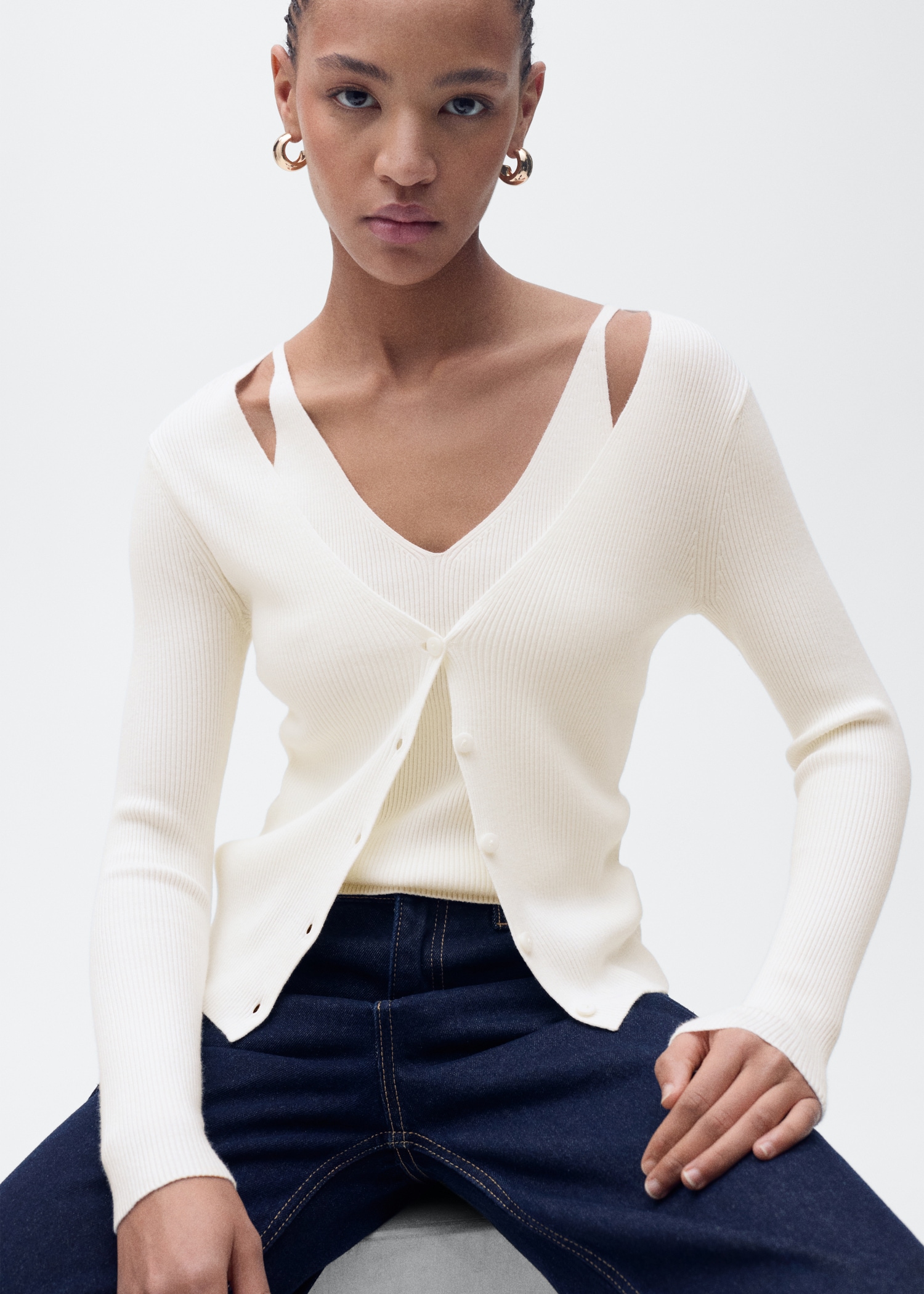 Combined V-neck knitted cardigan Women MANGO Philippines