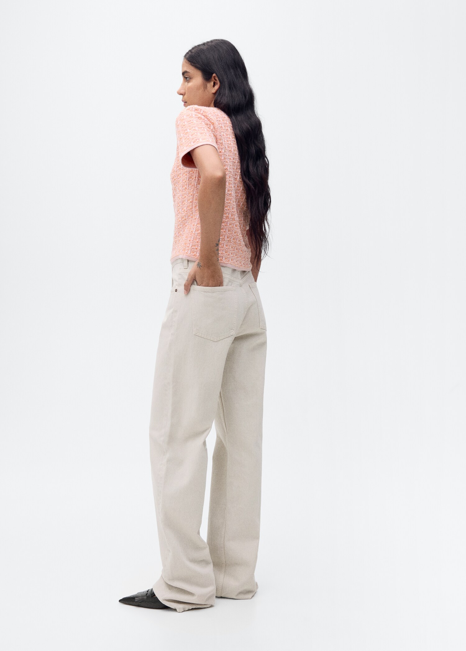 Short-sleeved tweed sweater - Reverse of the article