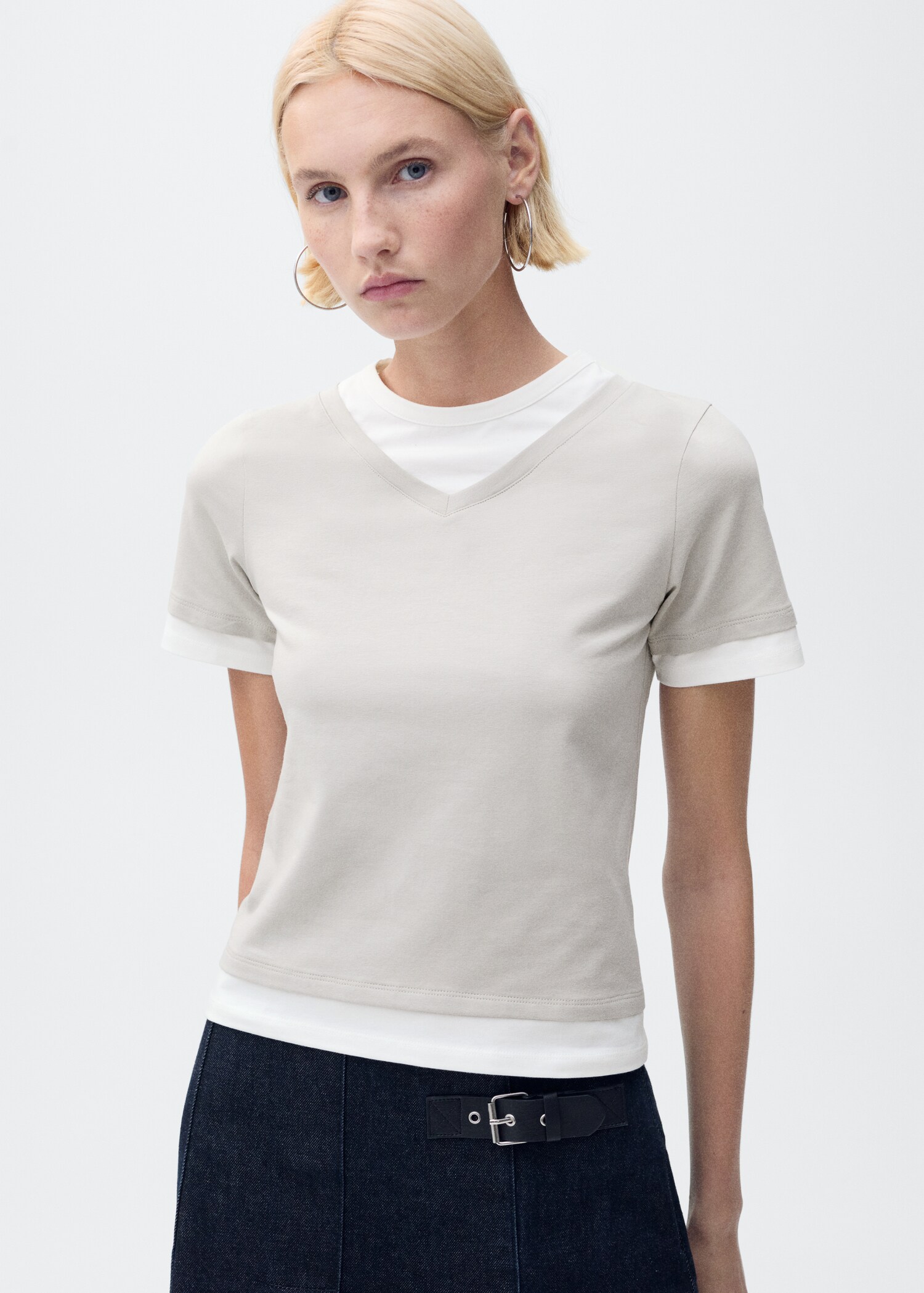T-Shirt im Material-Mix - Mittlere Ansicht