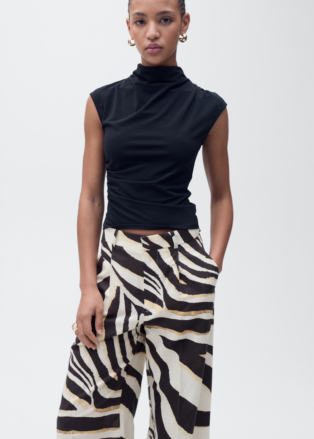 Linen wide-leg zebra-print trousers - Women | MANGO Rwanda
