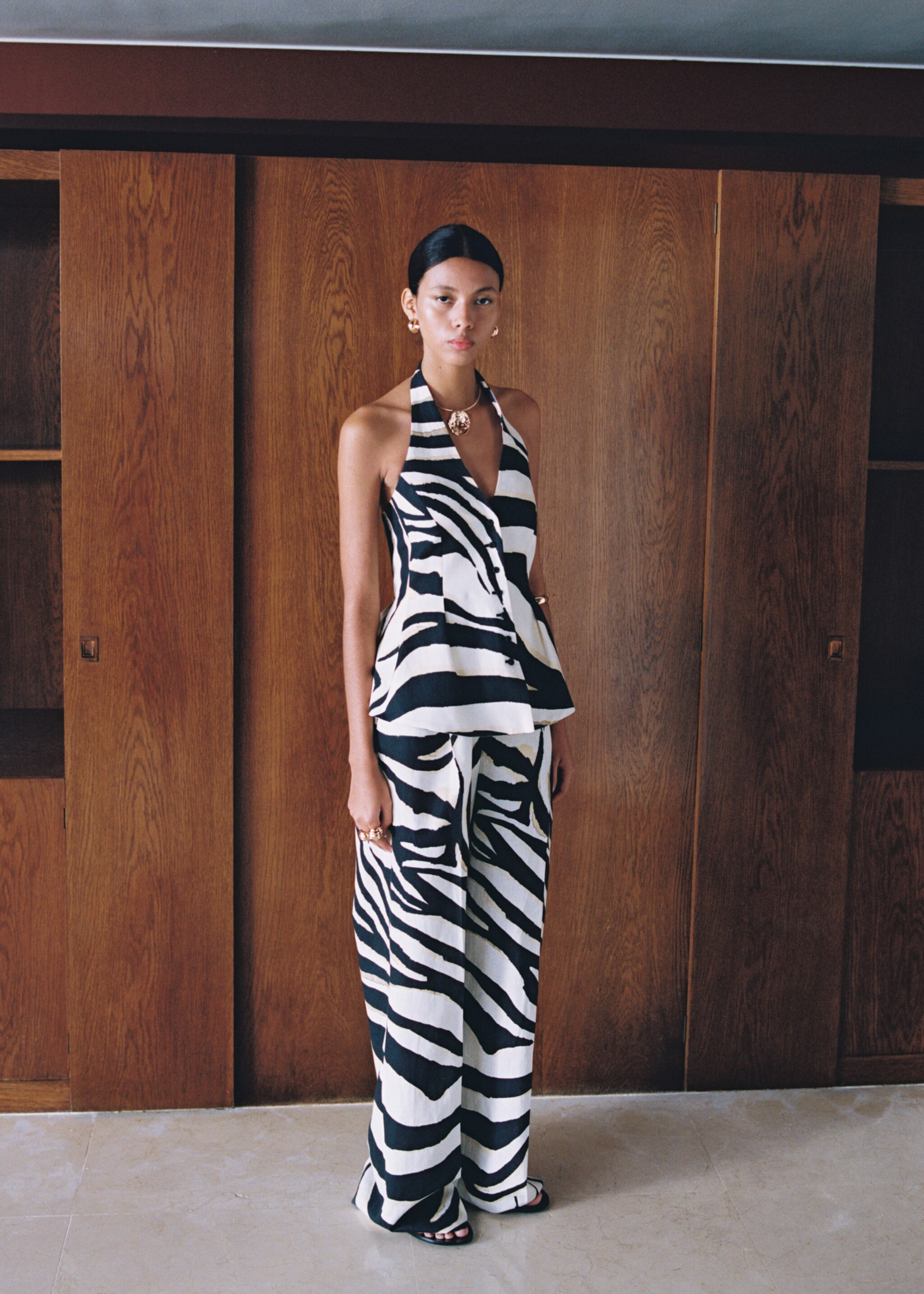 Linen wide-leg zebra-print trousers - Details of the article 7