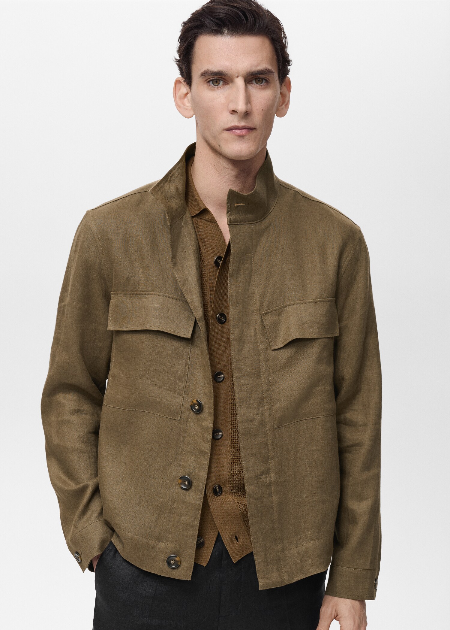 100% linen turtleneck jacket - Medium plane
