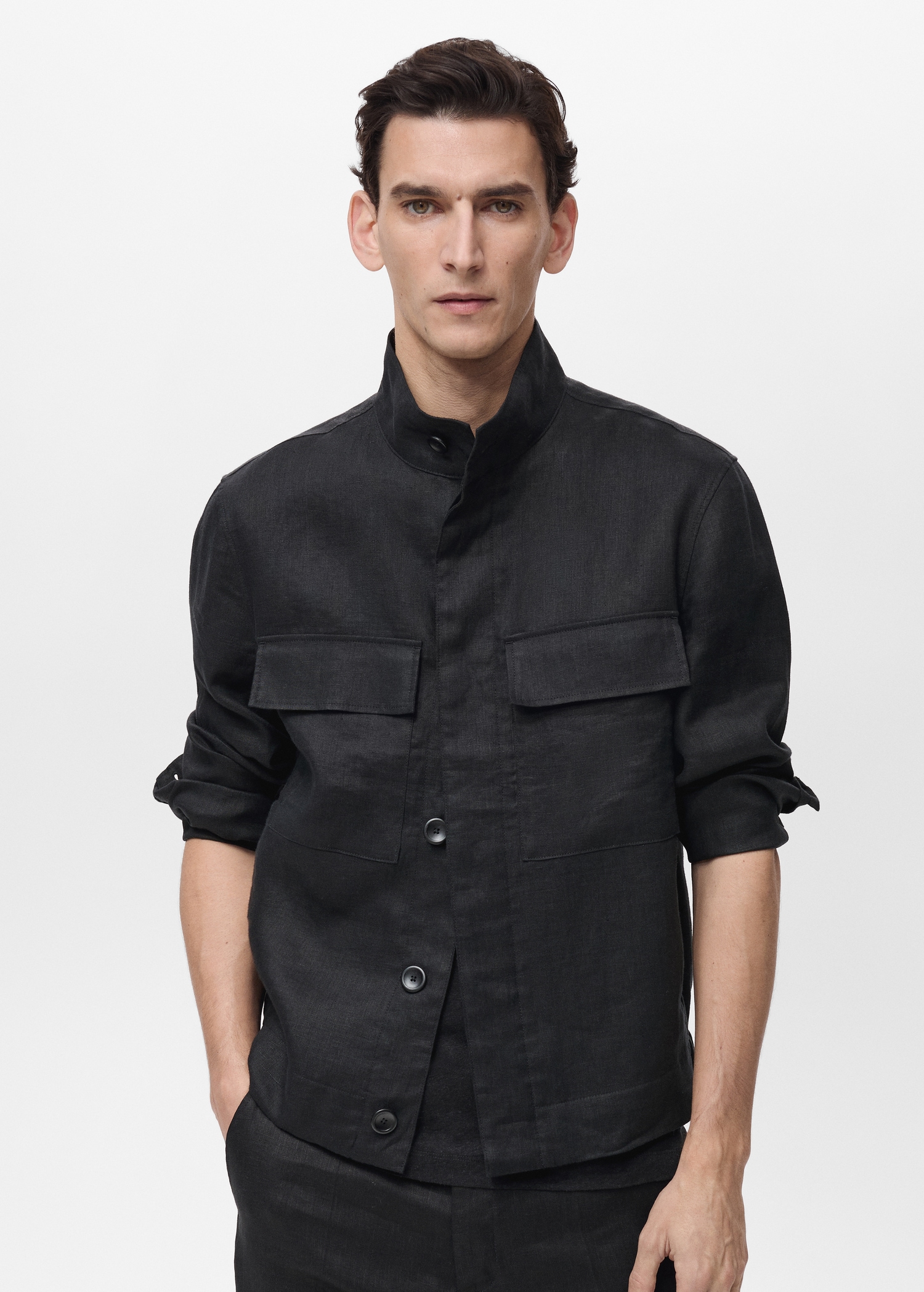 100% linen turtleneck jacket - Medium plane