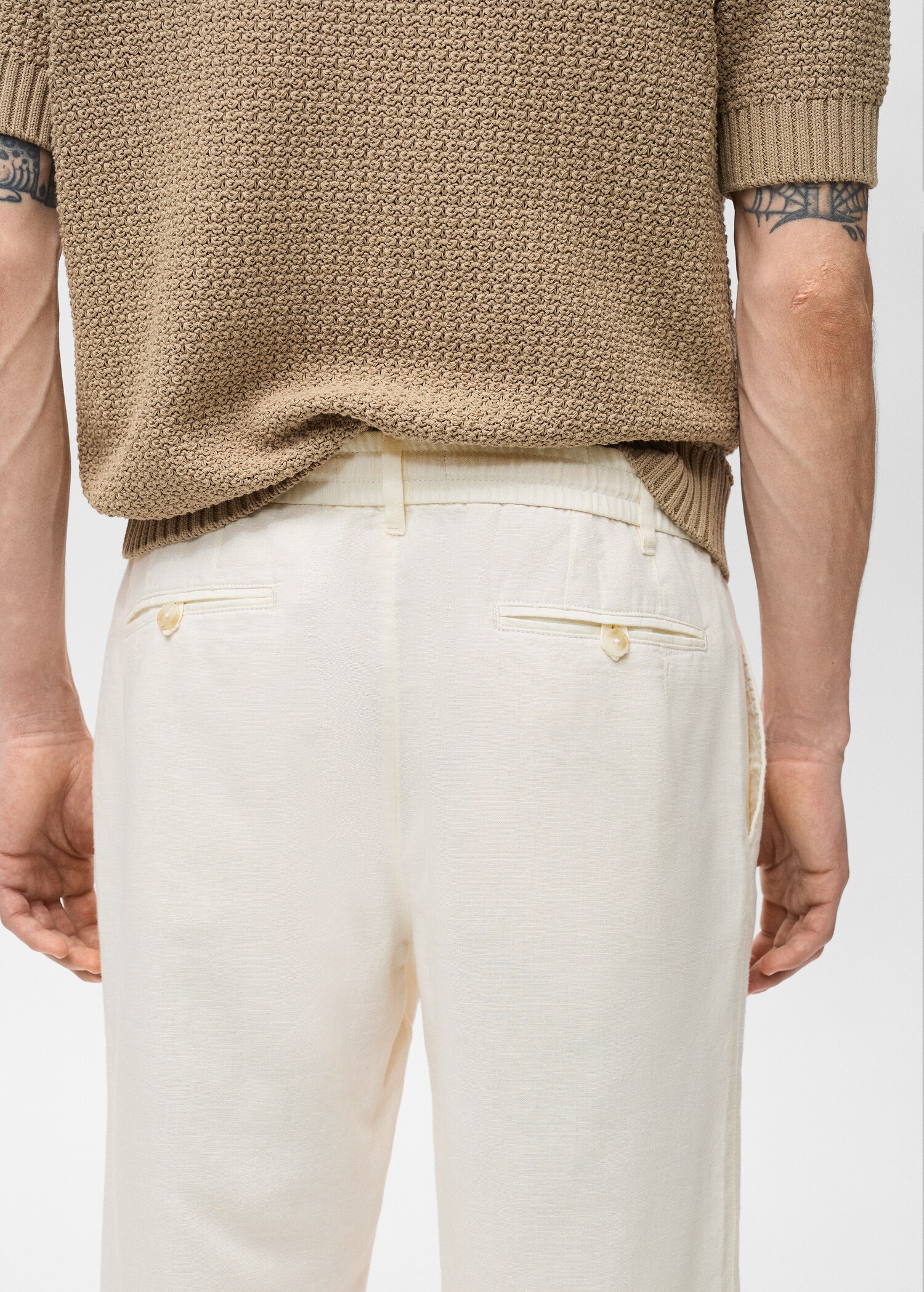 Slim fit keten beli büzgülü ipli pantolon - Ürün detayı 6