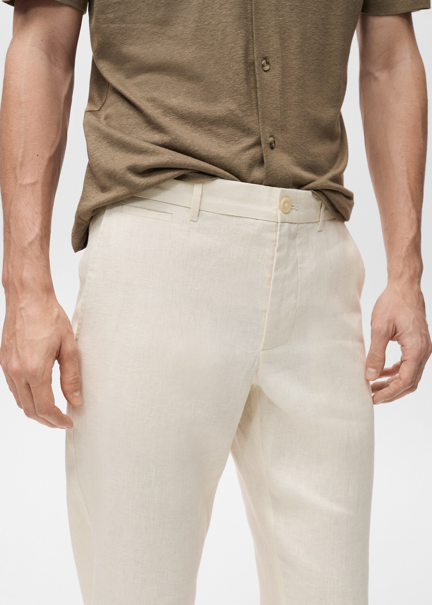 Slim-fit 100% linen pants - Details of the article 1