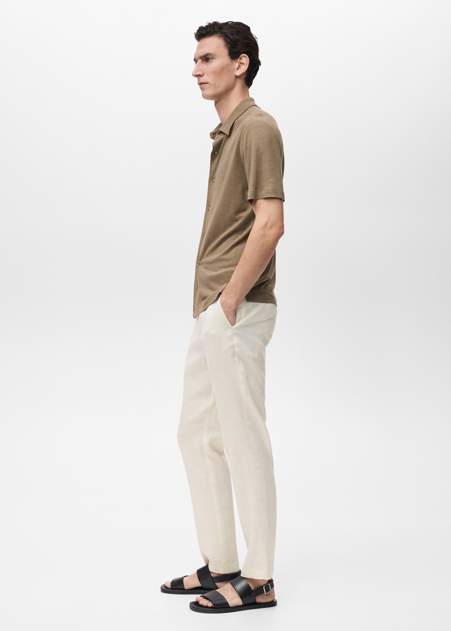 Slim-fit 100% linen pants - Details of the article 2