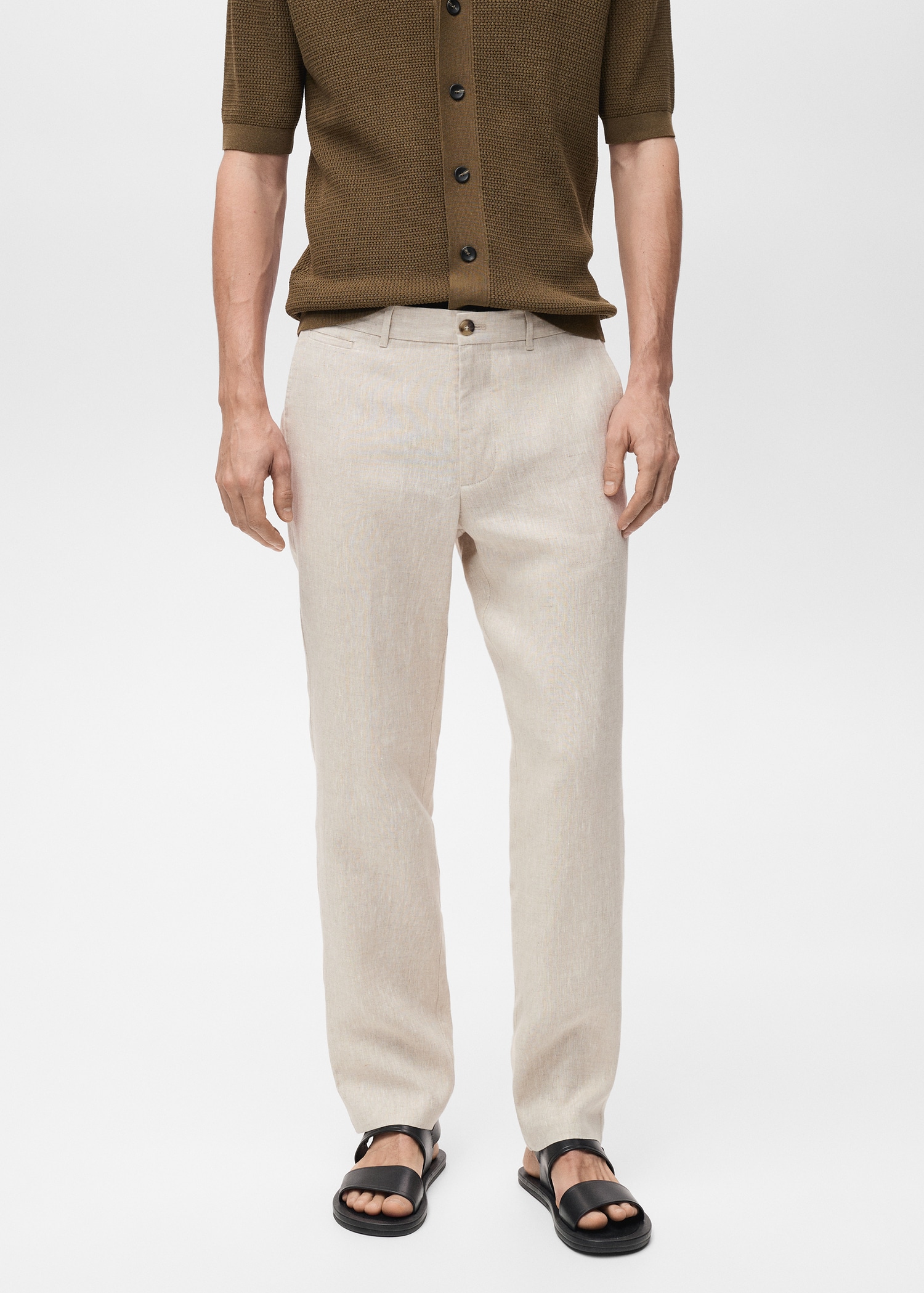 Slim-fit 100% linen trousers - Medium plane