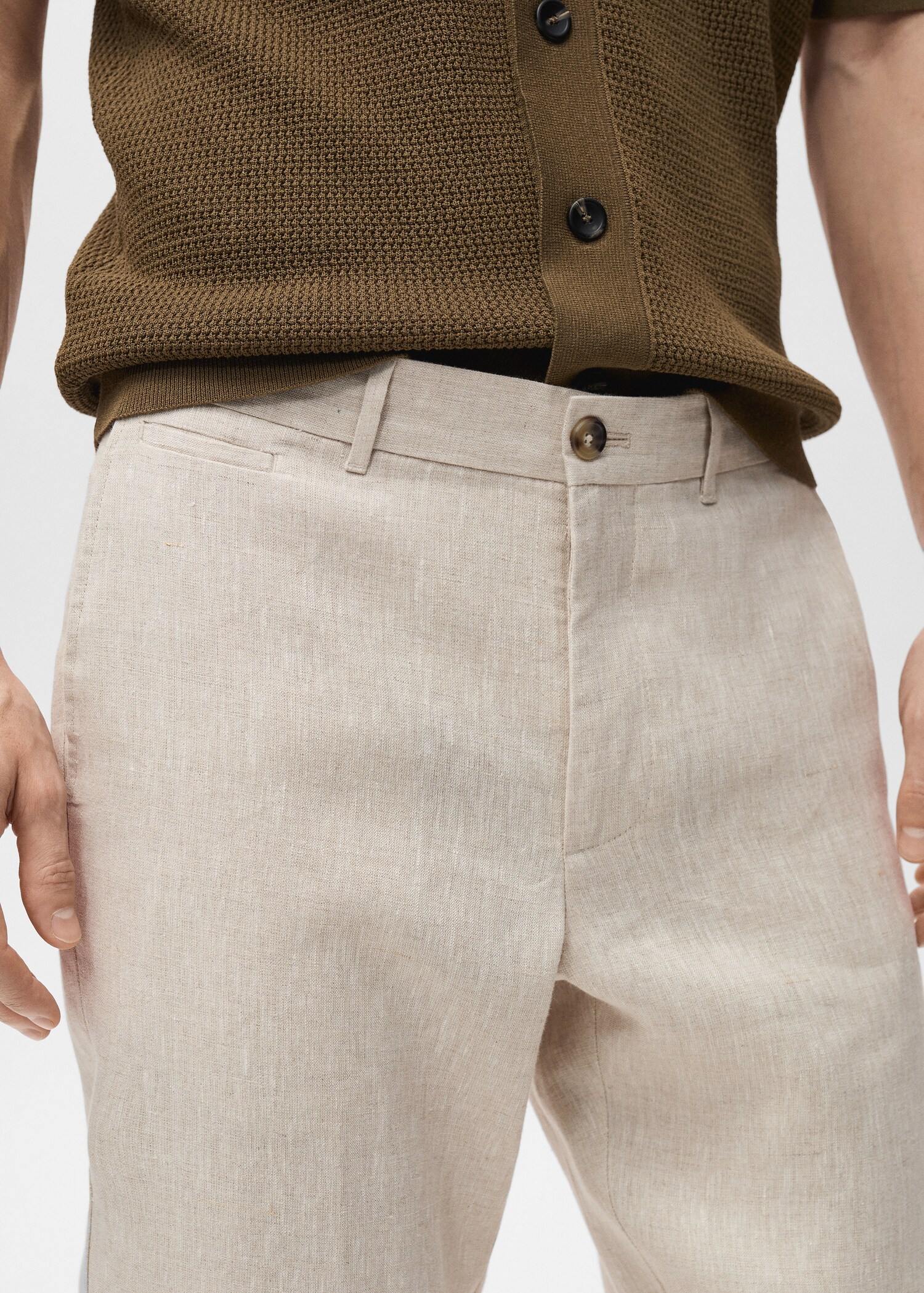 Slim-fit 100% linen trousers - Details of the article 1