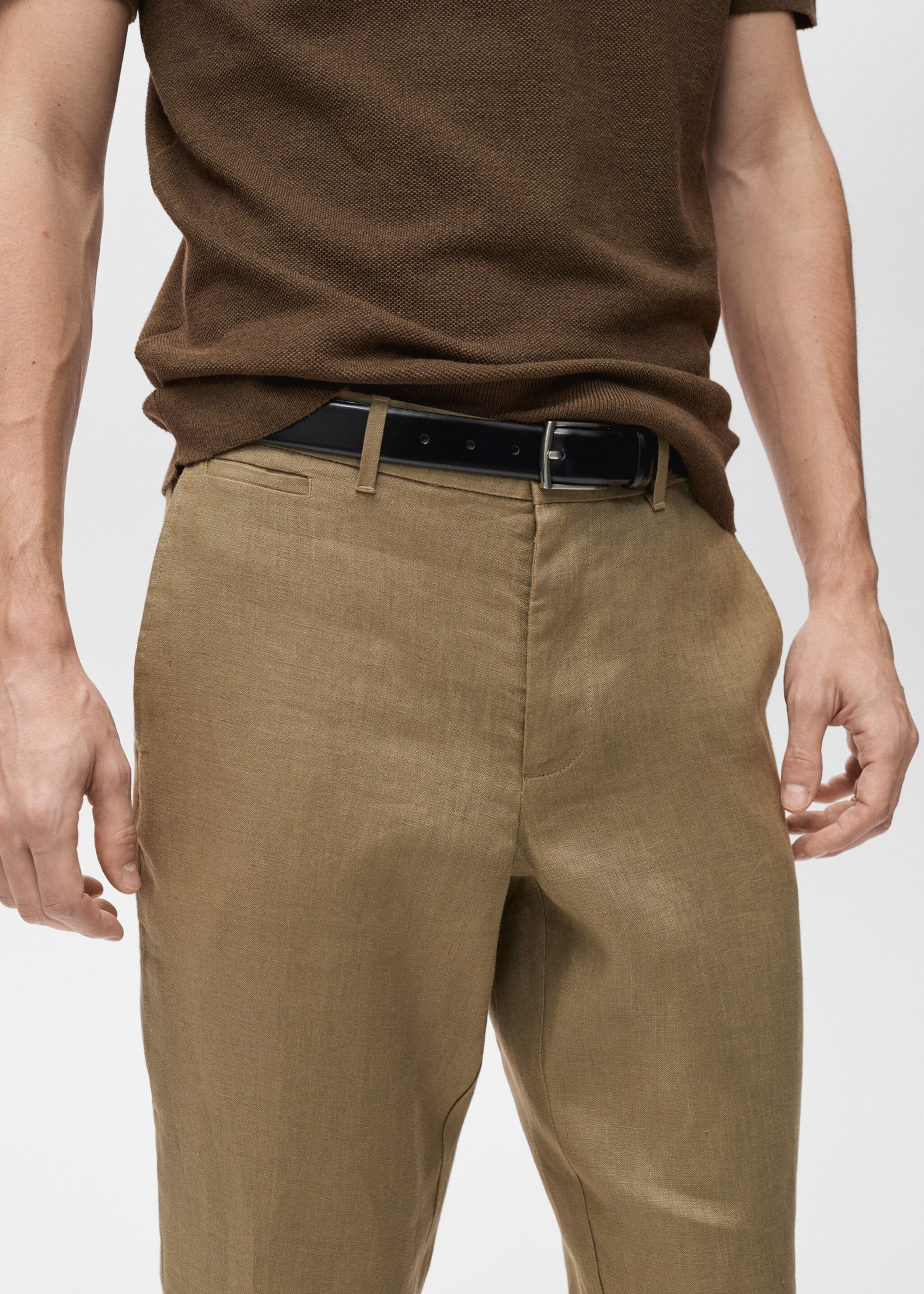 Slim-fit 100% linen trousers - Details of the article 1