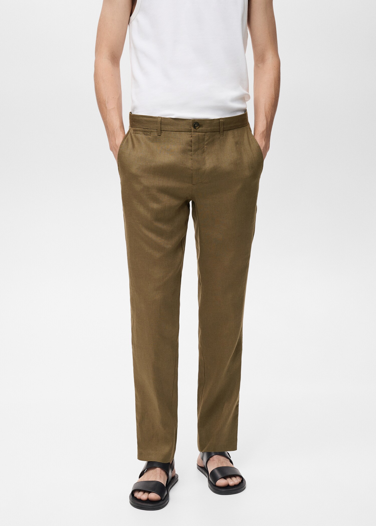 Slim-fit 100% linen trousers - Medium plane