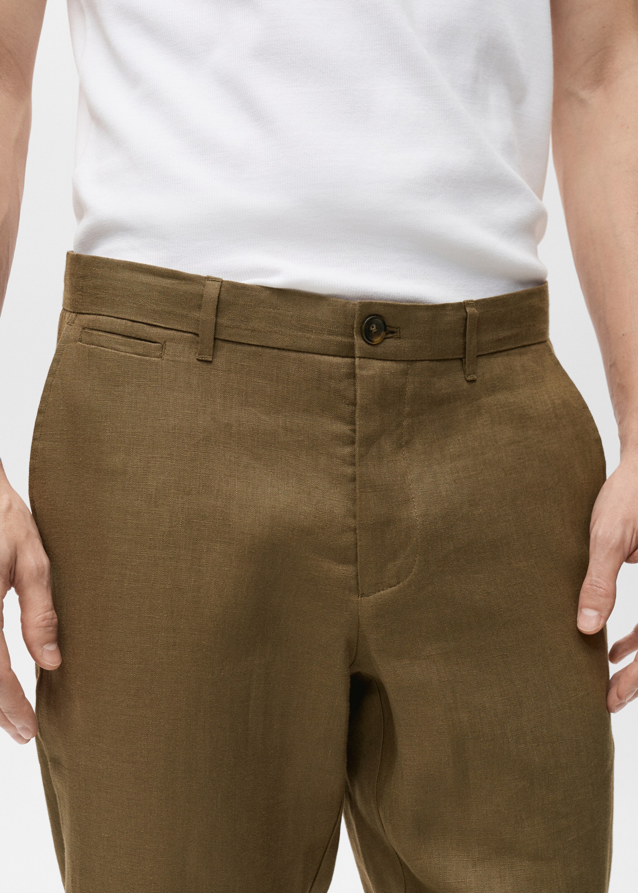 Slim-fit 100% linen trousers - Details of the article 1