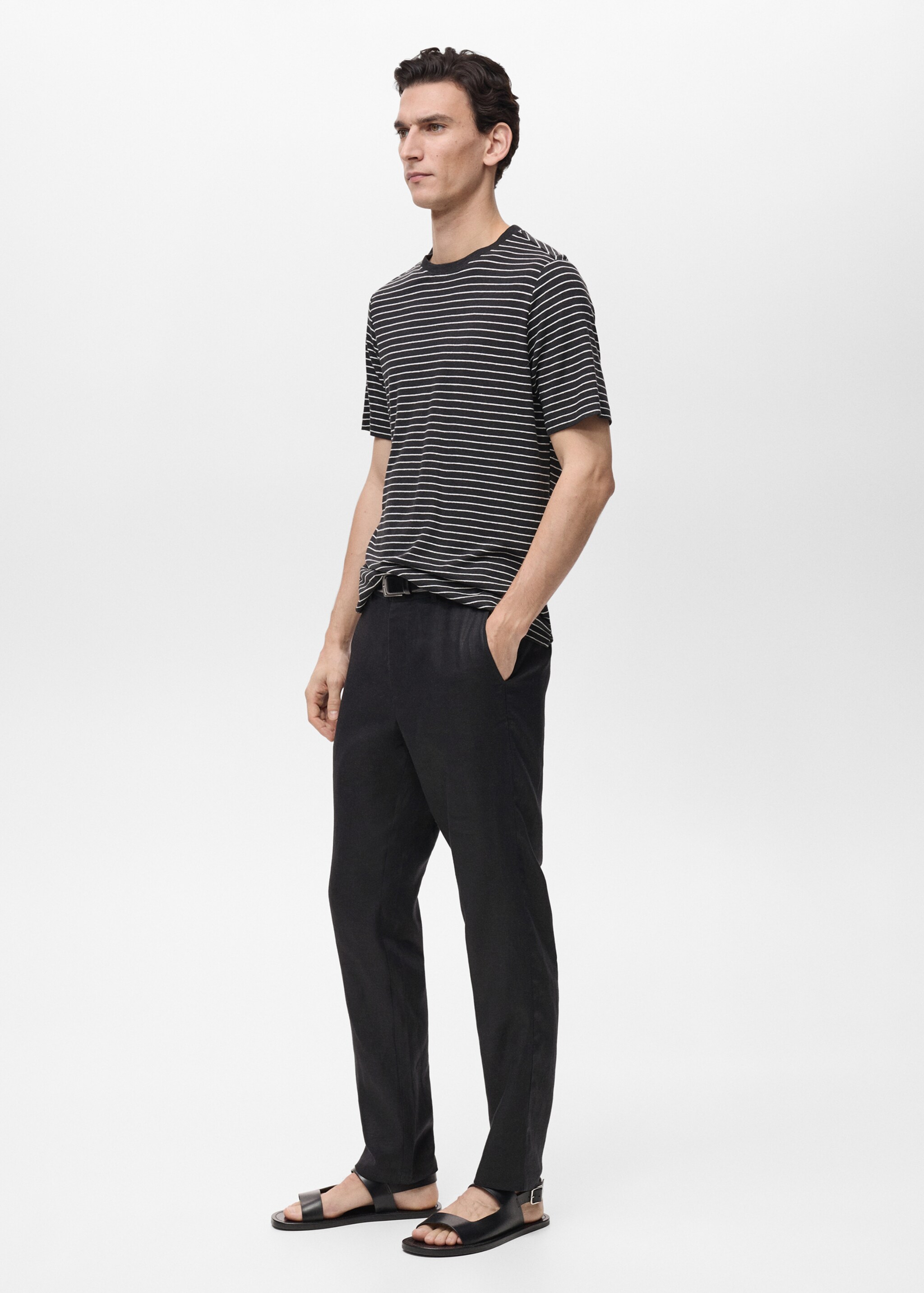 Slim-fit 100% linen trousers - Details of the article 2